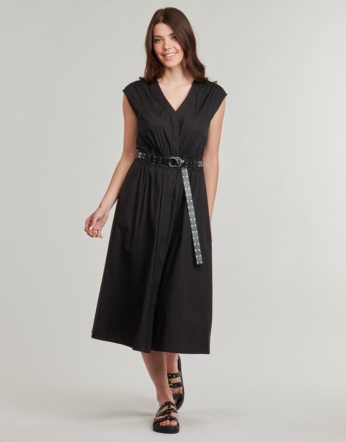 Abito lungo Donna MICHAEL Michael Kors COTTON POPLIN MIDI DRS Nero