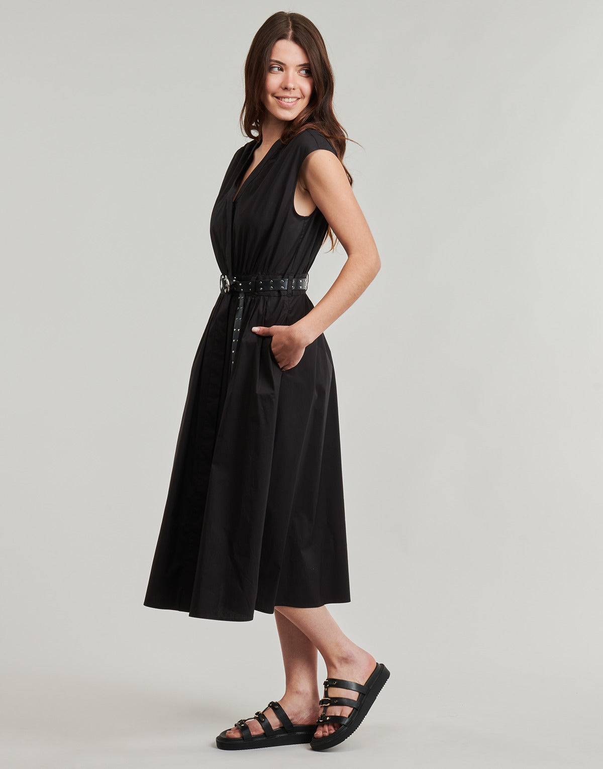 Abito lungo Donna MICHAEL Michael Kors COTTON POPLIN MIDI DRS Nero