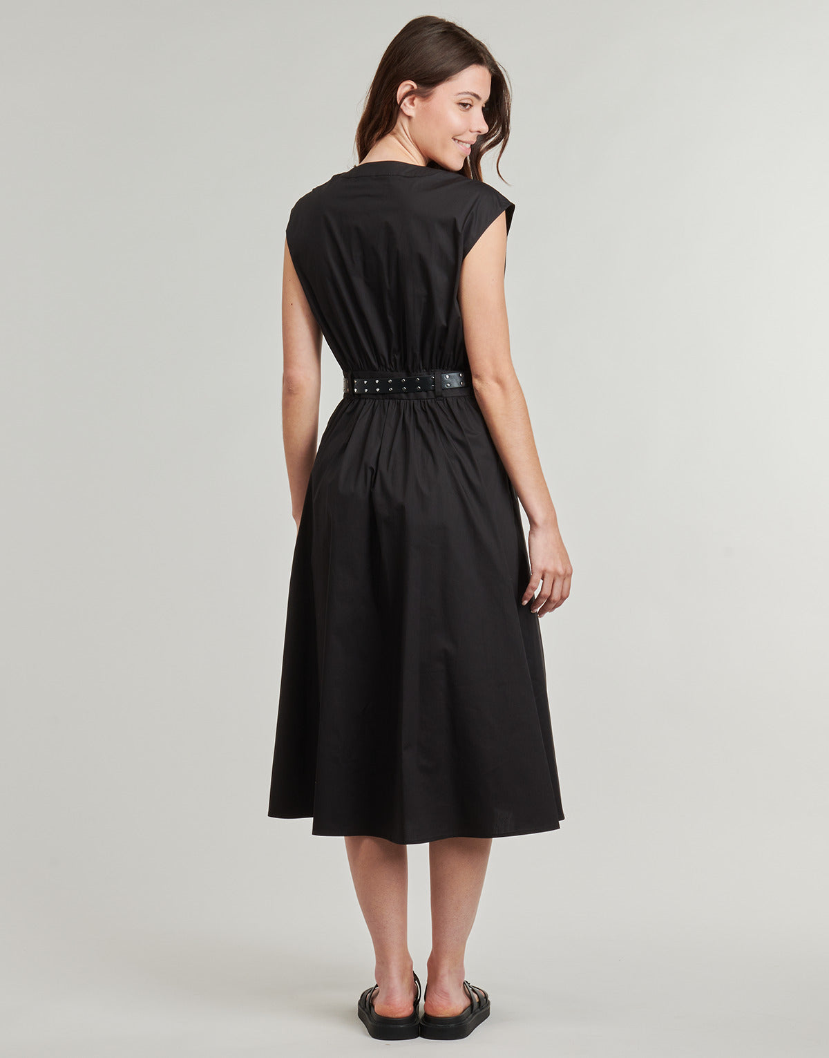 Abito lungo Donna MICHAEL Michael Kors COTTON POPLIN MIDI DRS Nero