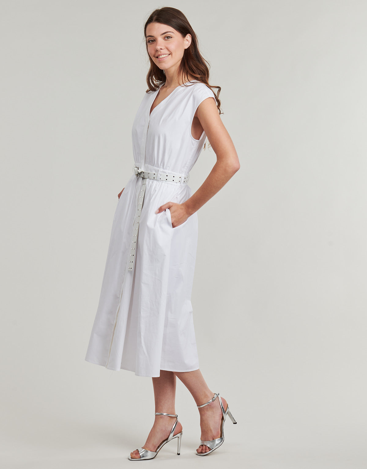 Abito lungo Donna MICHAEL Michael Kors COTTON POPLIN MIDI DRS Bianco