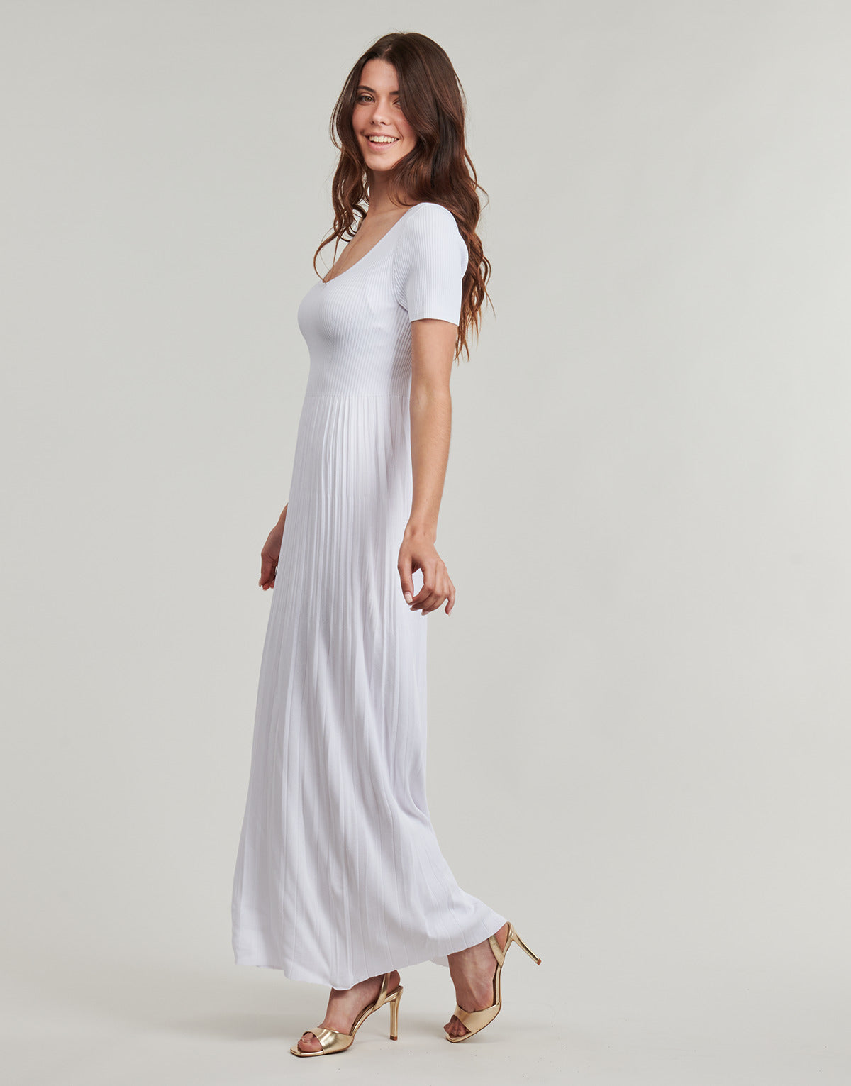 Abito lungo Donna MICHAEL Michael Kors EMPIRE SCOOP SS MAXI DRS Bianco