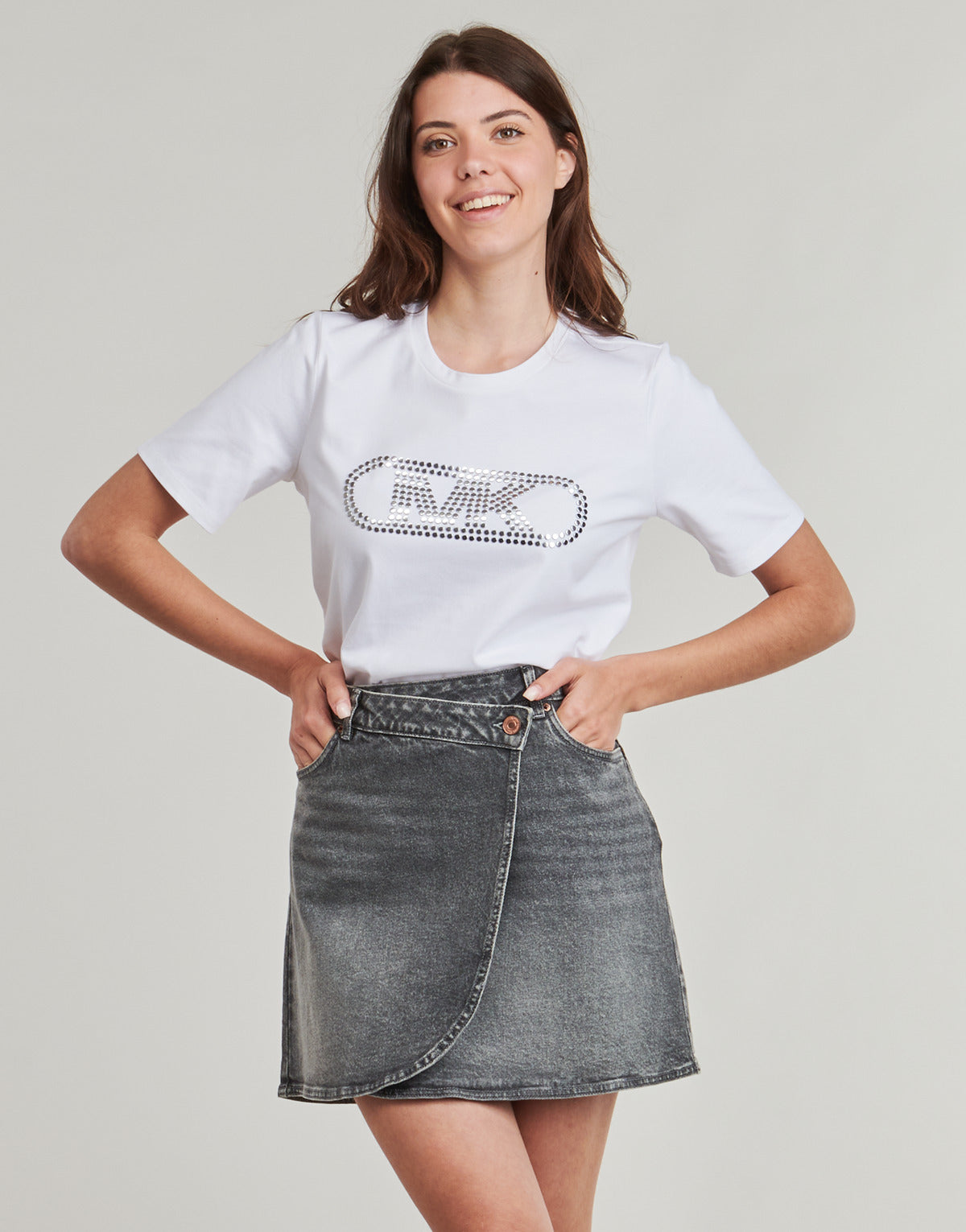 T-shirt Donna MICHAEL Michael Kors CROP GWSH EMPIRE STUD TEE Bianco