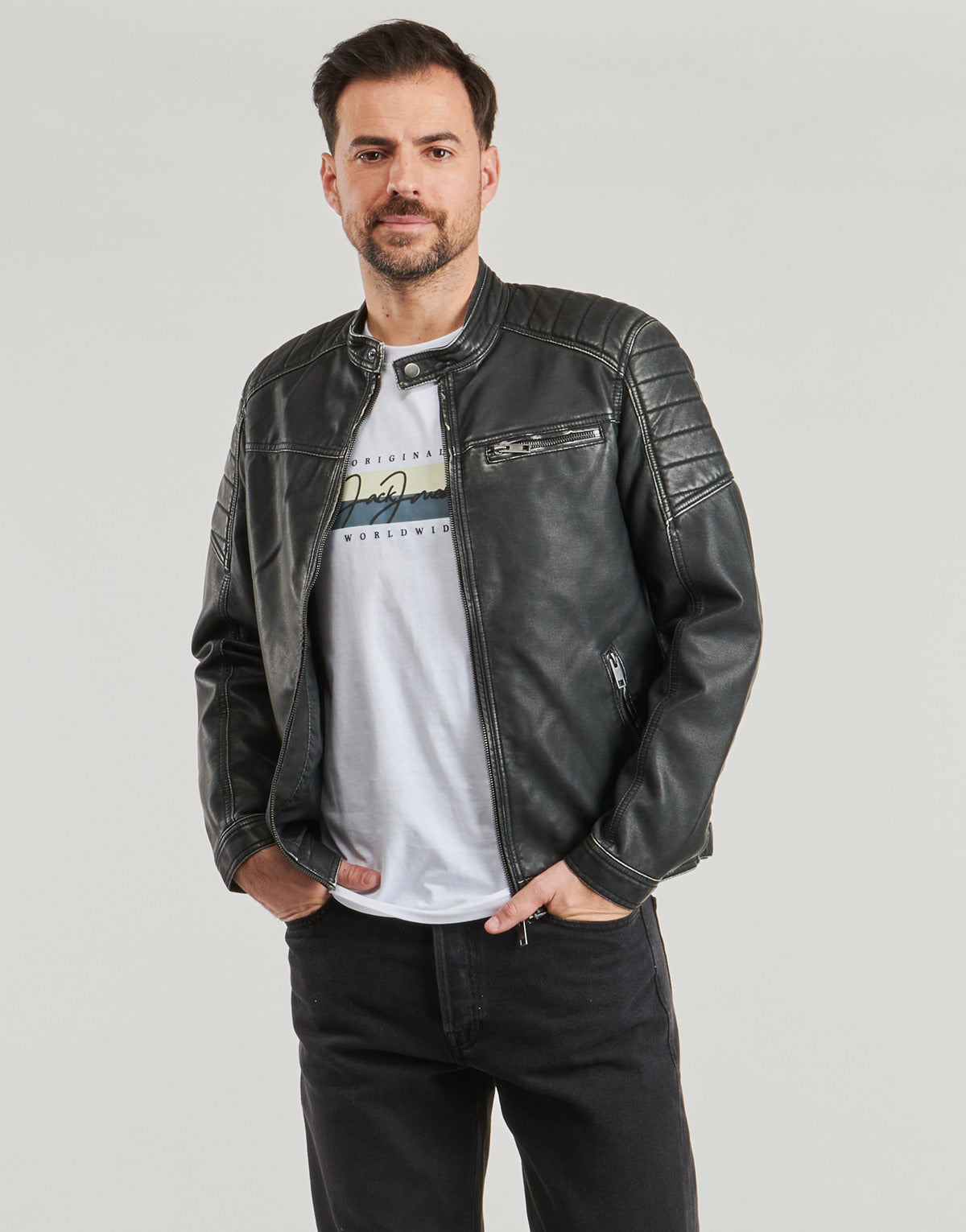 Giacca in pelle Uomo Jack & Jones  JJEROCKY  Nero