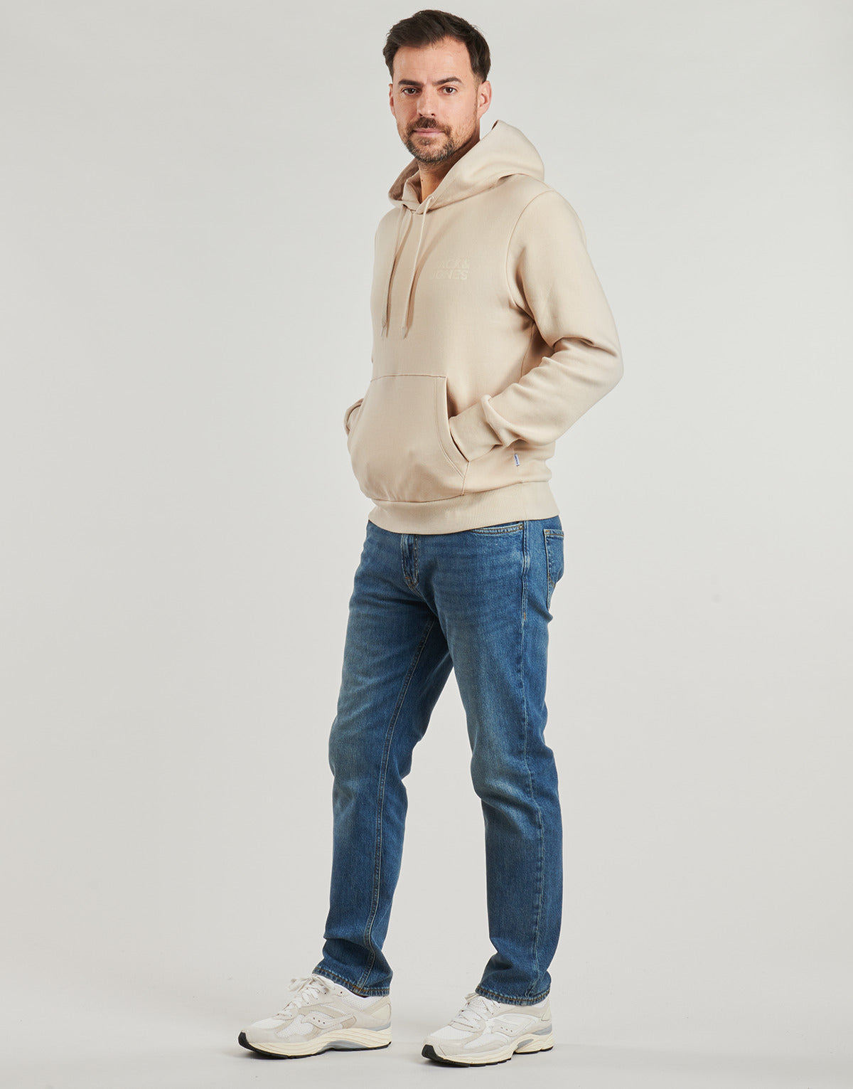 Felpa Uomo Jack & Jones JJECORP LOGO SWEAT HOOD Beige