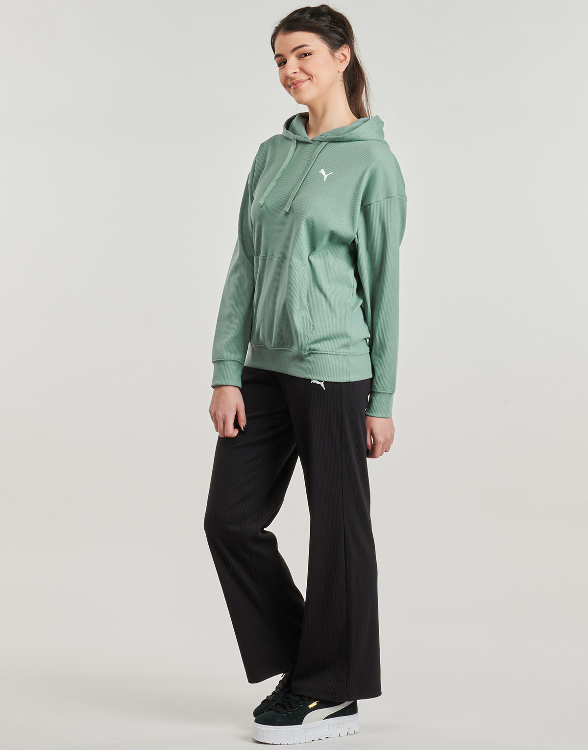 Felpa Donna Puma ESS ELEVATED RIB HOODIE Verde