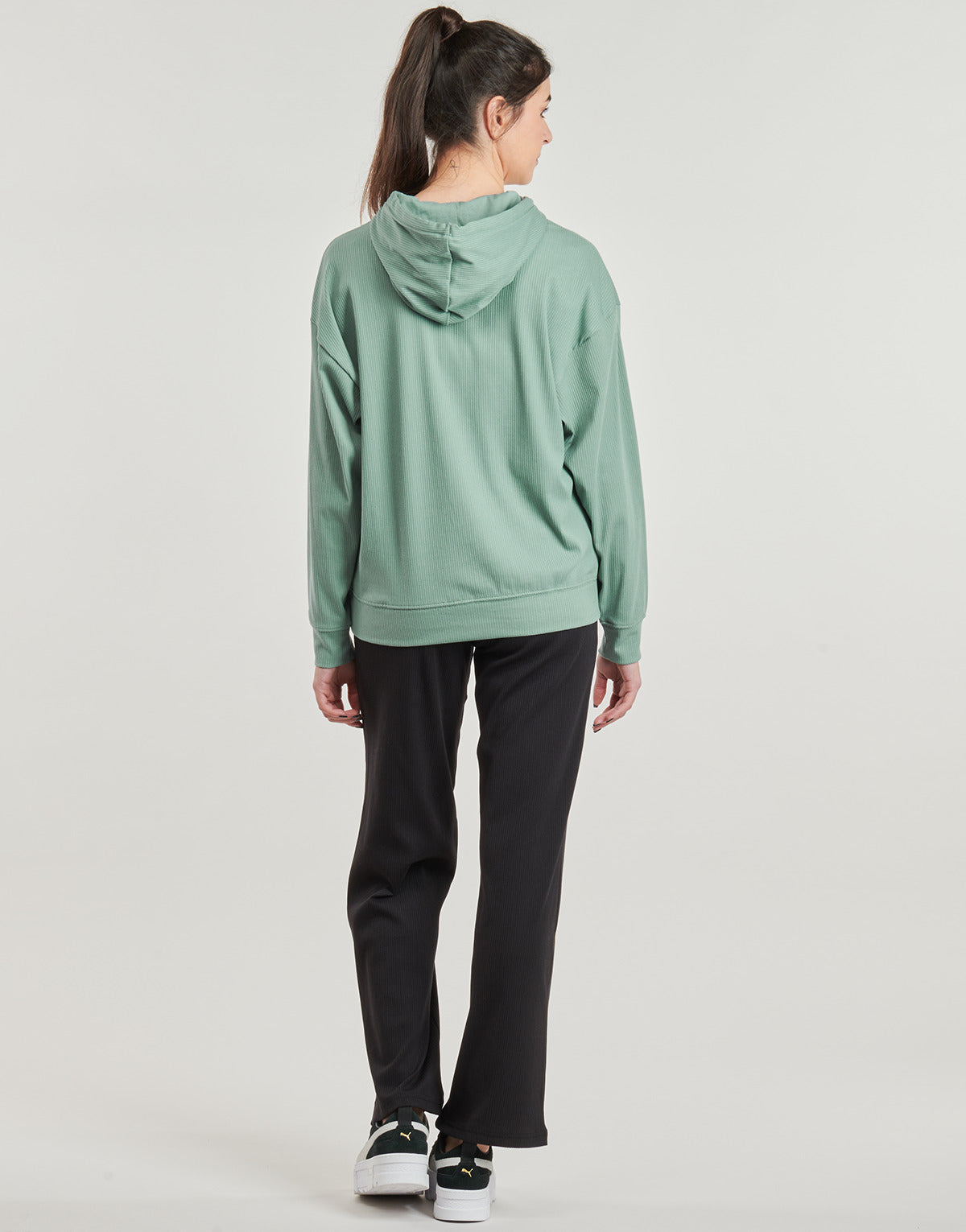 Felpa Donna Puma ESS ELEVATED RIB HOODIE Verde