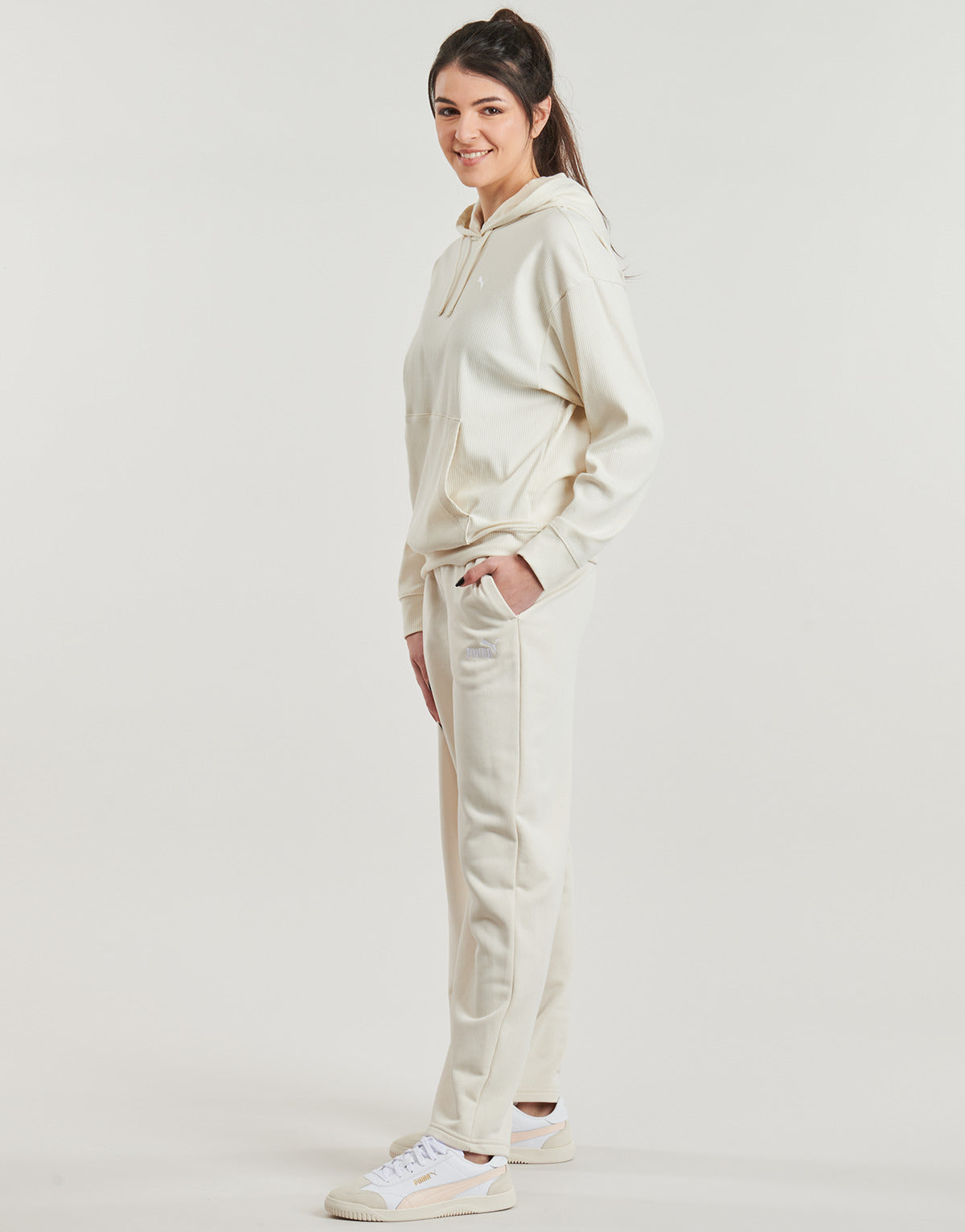 Felpa Donna Puma ESS ELEVATED RIB HOODIE Beige