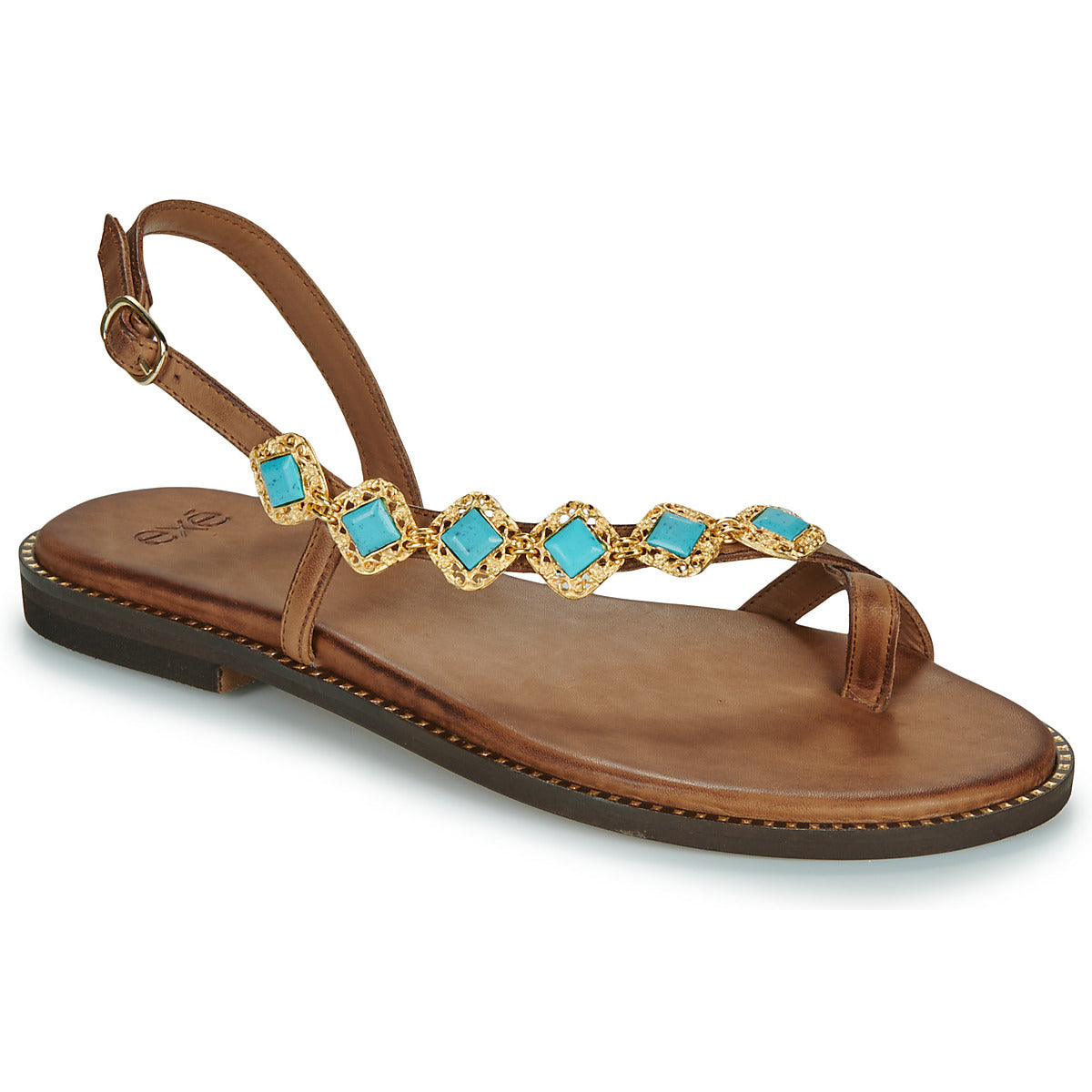 Sandali Donna Exé Shoes 530-MILOS-LEATHER-BROWN-TURQUOISE Marrone