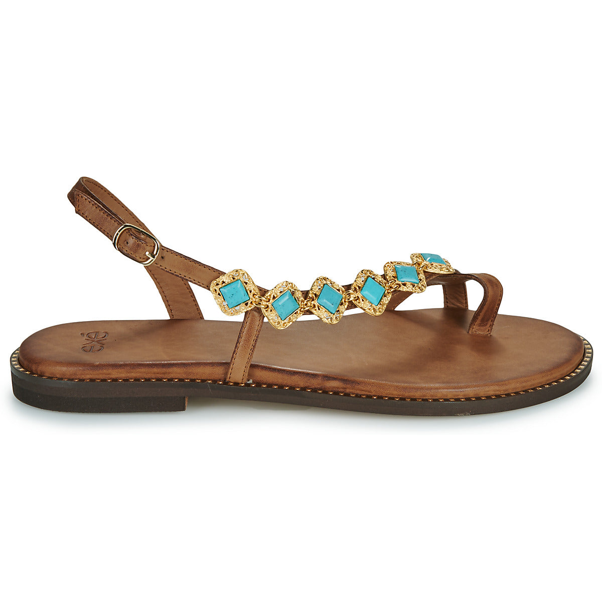 Sandali Donna Exé Shoes 530-MILOS-LEATHER-BROWN-TURQUOISE Marrone