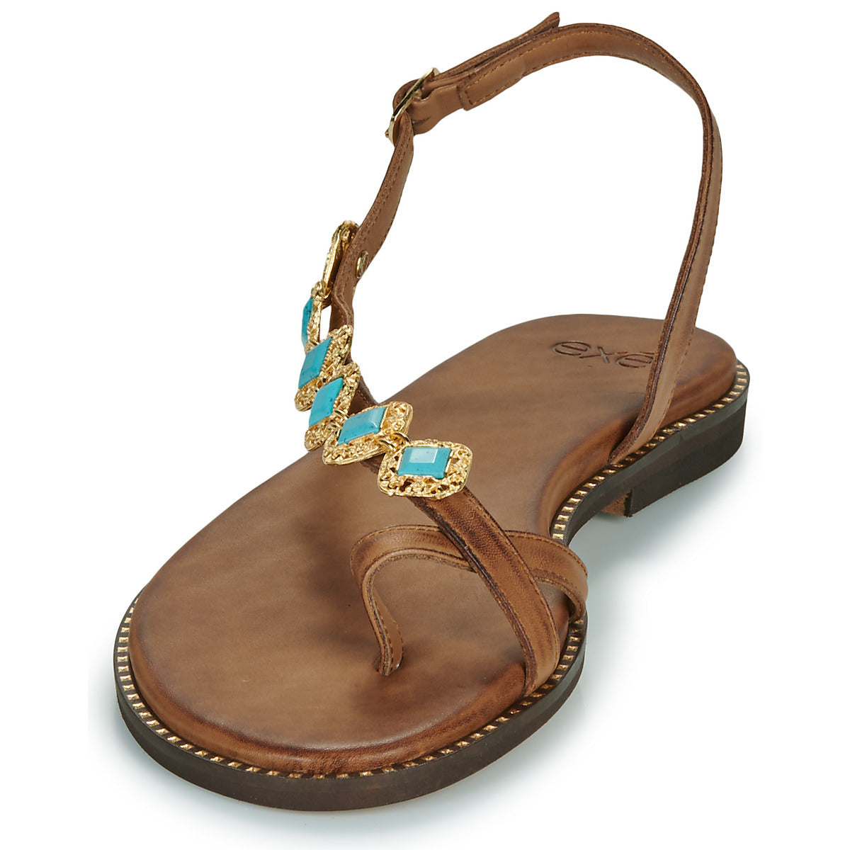 Sandali Donna Exé Shoes 530-MILOS-LEATHER-BROWN-TURQUOISE Marrone