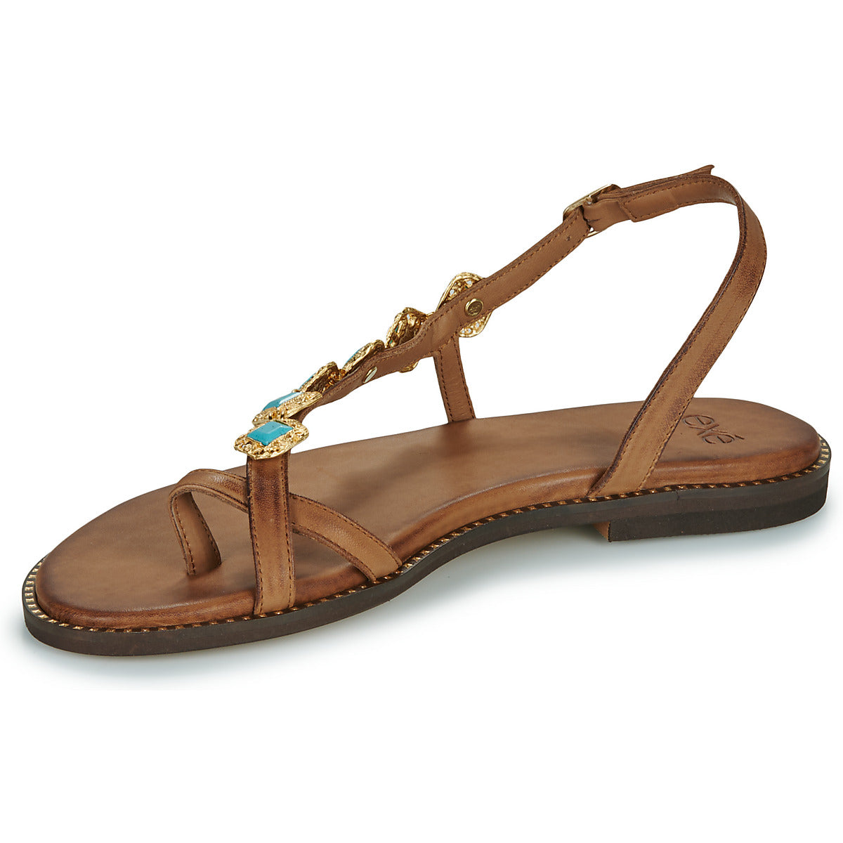 Sandali Donna Exé Shoes 530-MILOS-LEATHER-BROWN-TURQUOISE Marrone