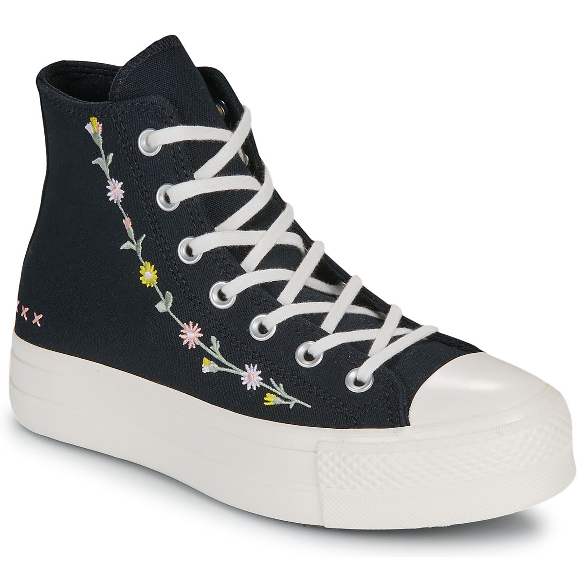 Sneakers alte Donna Converse CHUCK TAYLOR ALL STAR LIFT FLORAL EMBROIDERY Nero