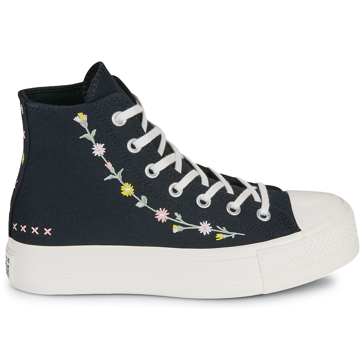 Sneakers alte Donna Converse CHUCK TAYLOR ALL STAR LIFT FLORAL EMBROIDERY Nero