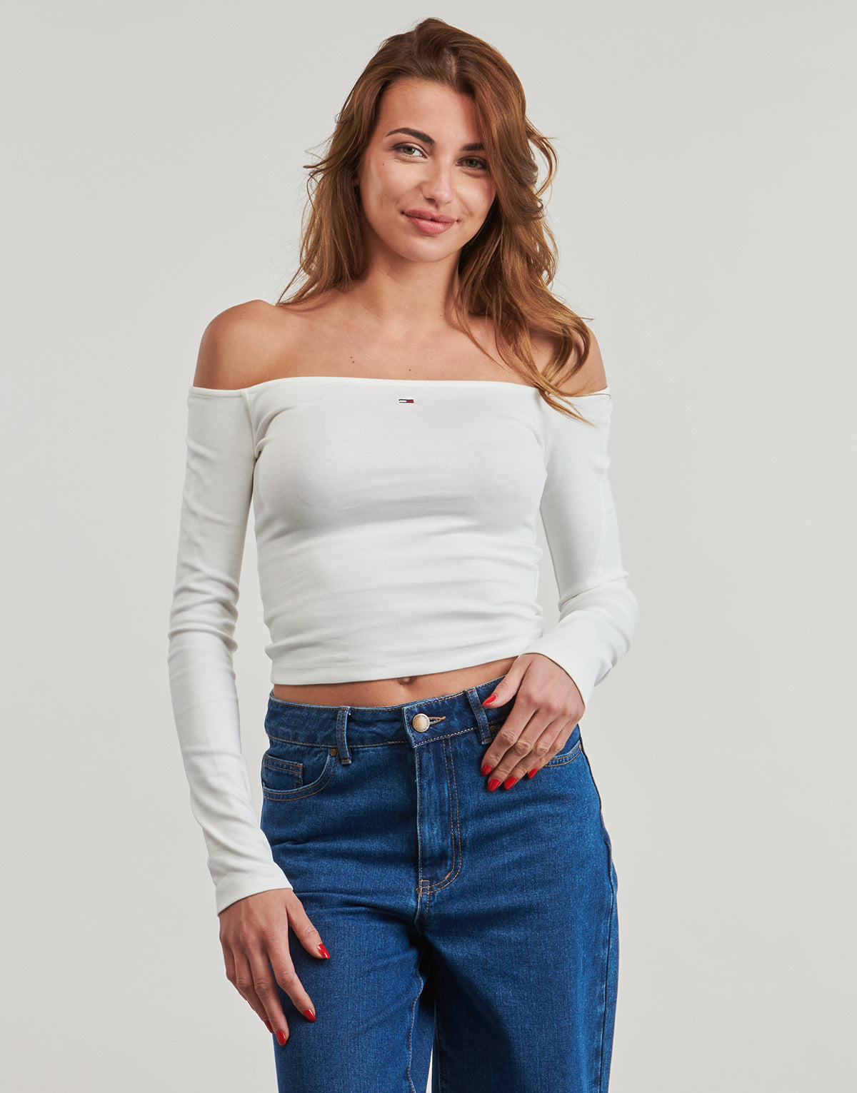 T-shirts a maniche lunghe Donna Tommy Jeans TJW SLIM ESSENTIAL BOAT NECK LS Bianco