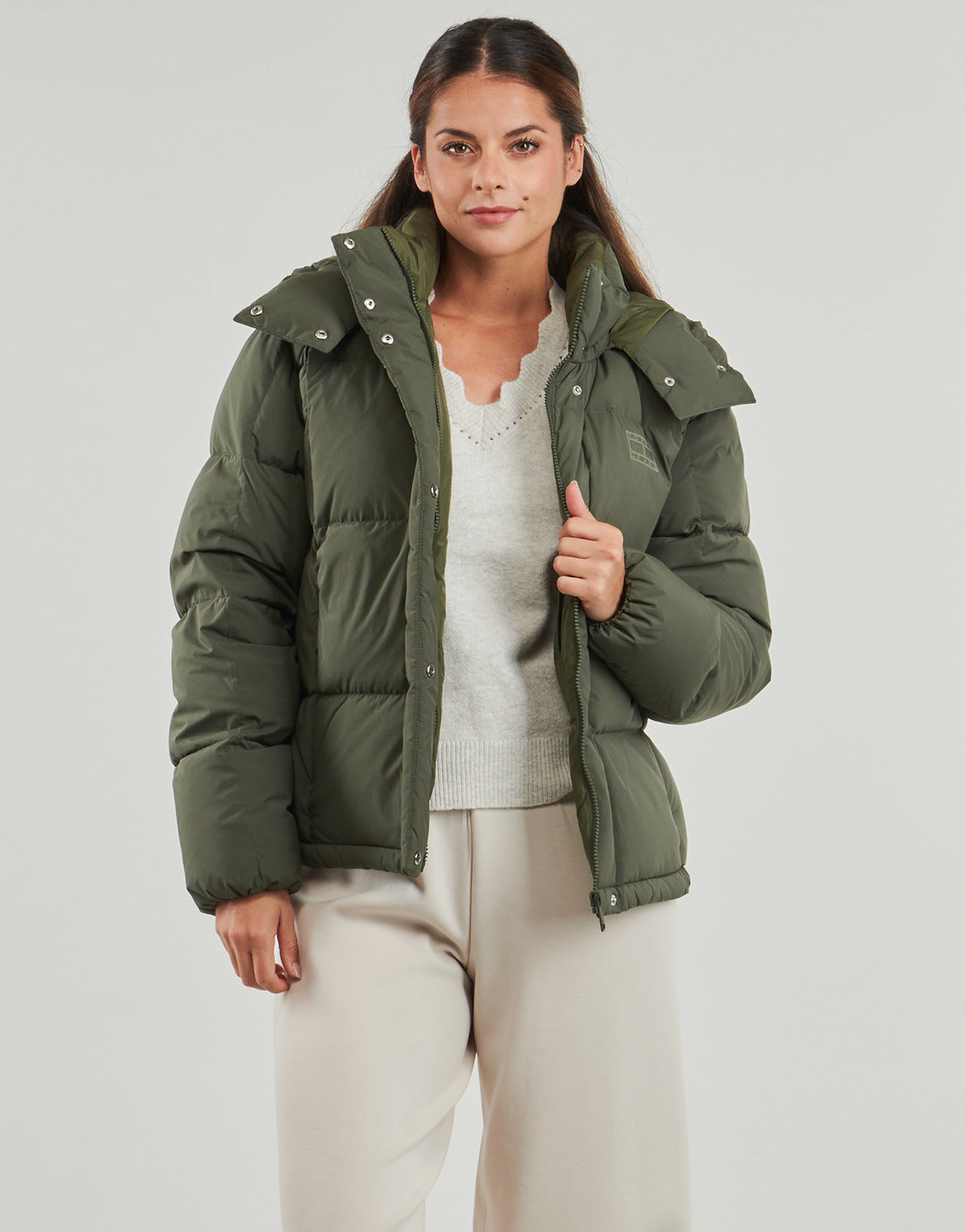 Piumino Donna Tommy Jeans  TJW ALASKA GRID DOWN JACKET EXT  Kaki
