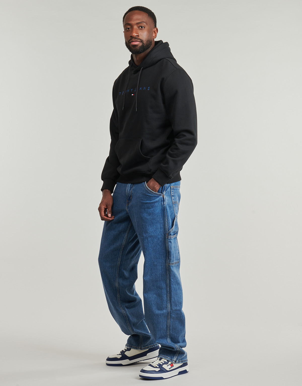 Felpa Uomo Tommy Jeans  TJM REG LINEAR LOGO HOODIE EXT  Nero