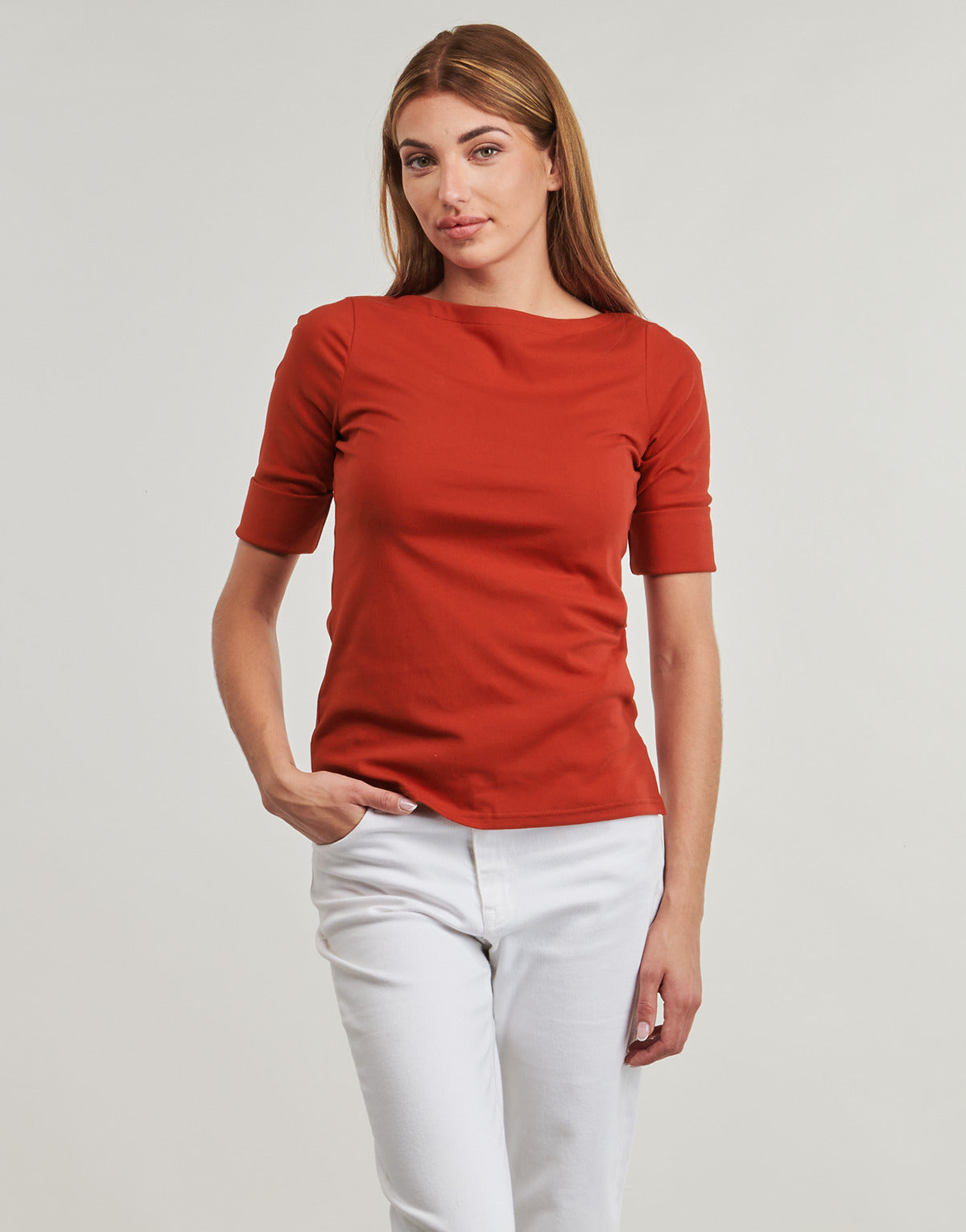 T-shirts a maniche lunghe Donna Lauren Ralph Lauren JUDY-ELBOW SLEEVE-KNIT Rosso