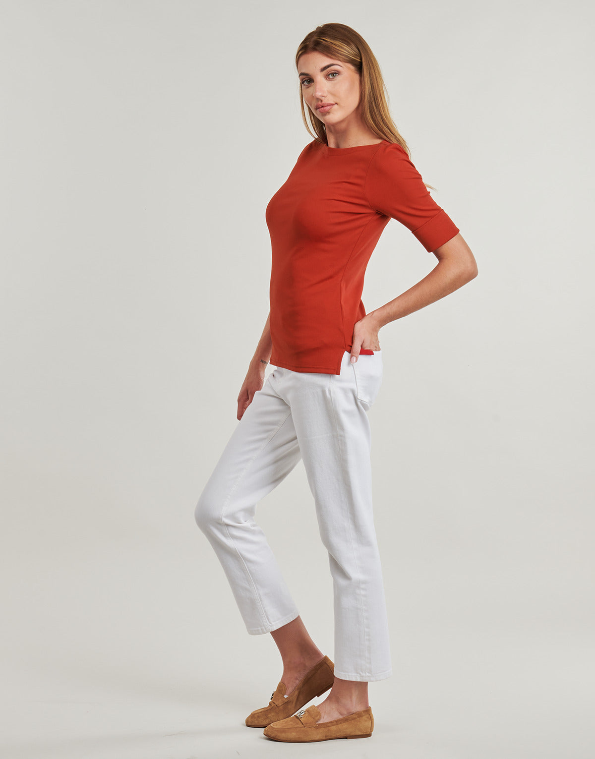 T-shirts a maniche lunghe Donna Lauren Ralph Lauren JUDY-ELBOW SLEEVE-KNIT Rosso