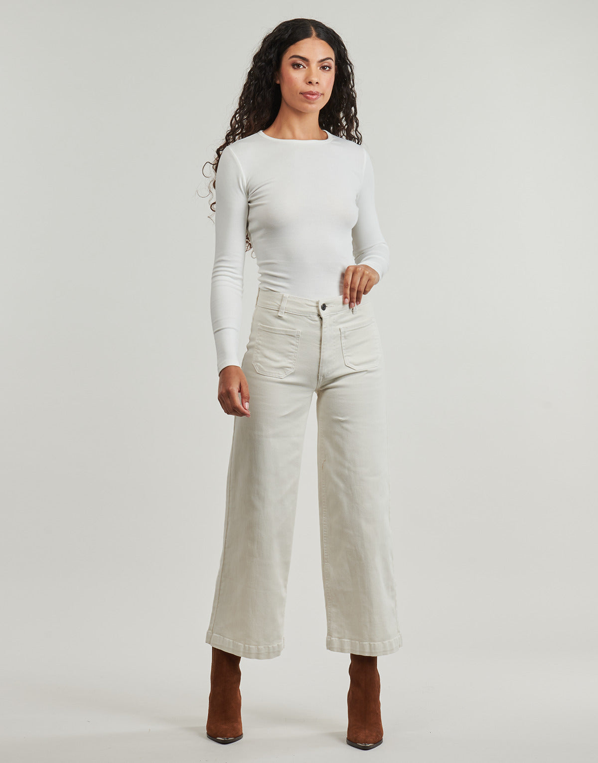 Jeans Flare Donna Pepe jeans  HIGH RISE WIDE CROP TANIA POCKET  Bianco