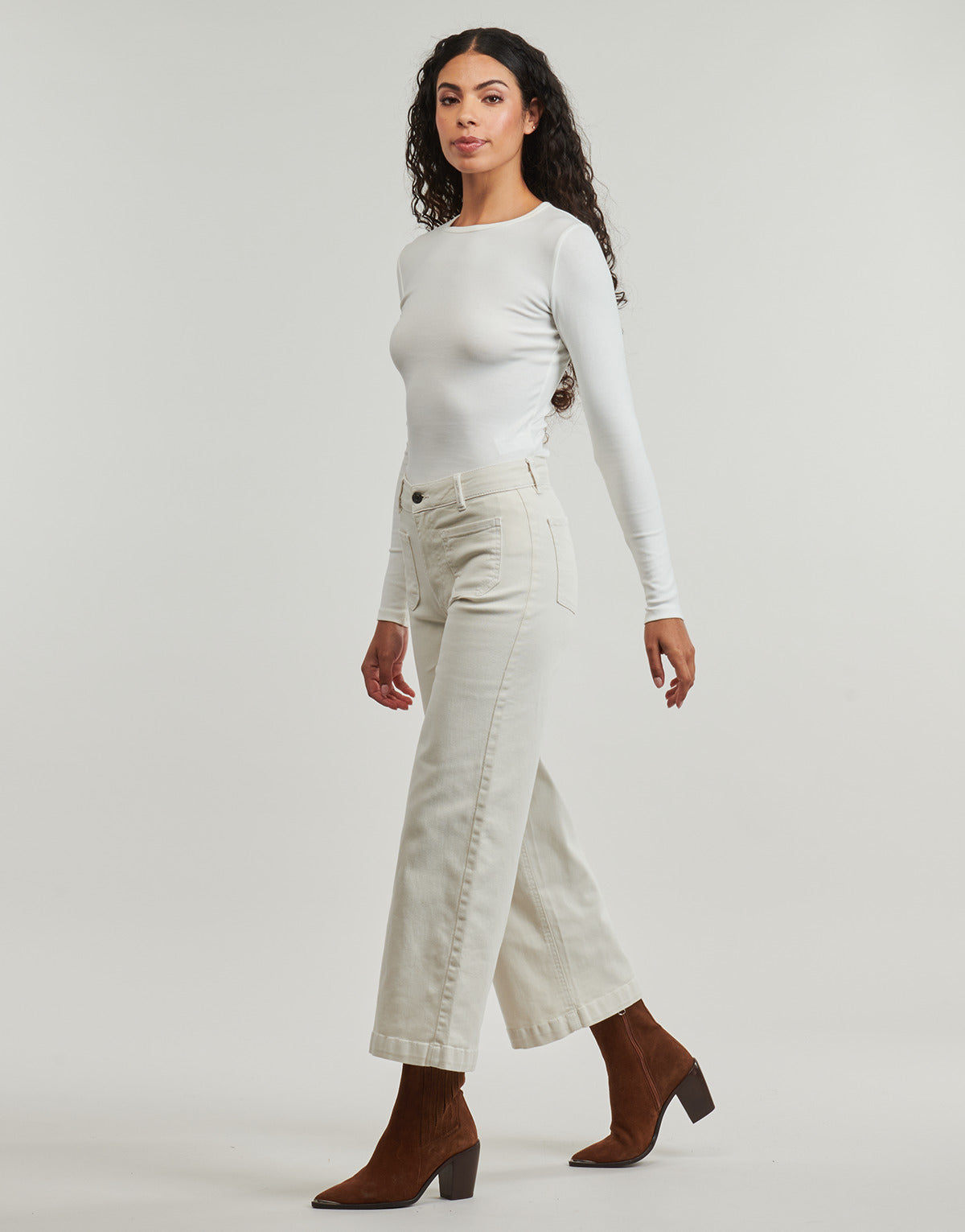 Jeans Flare Donna Pepe jeans  HIGH RISE WIDE CROP TANIA POCKET  Bianco