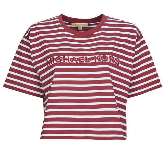 T-shirt Donna MICHAEL Michael Kors YD STRIPED CROP LOGO TEE Bordeaux
