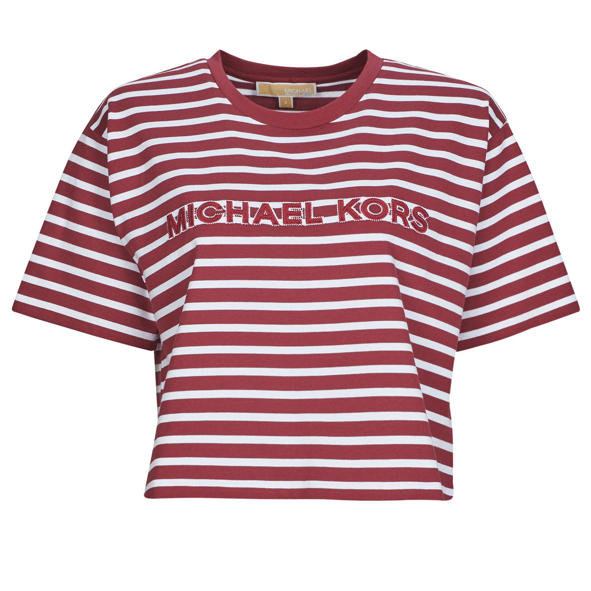 T-shirt Donna MICHAEL Michael Kors  YD STRIPED CROP LOGO TEE  Bordeaux