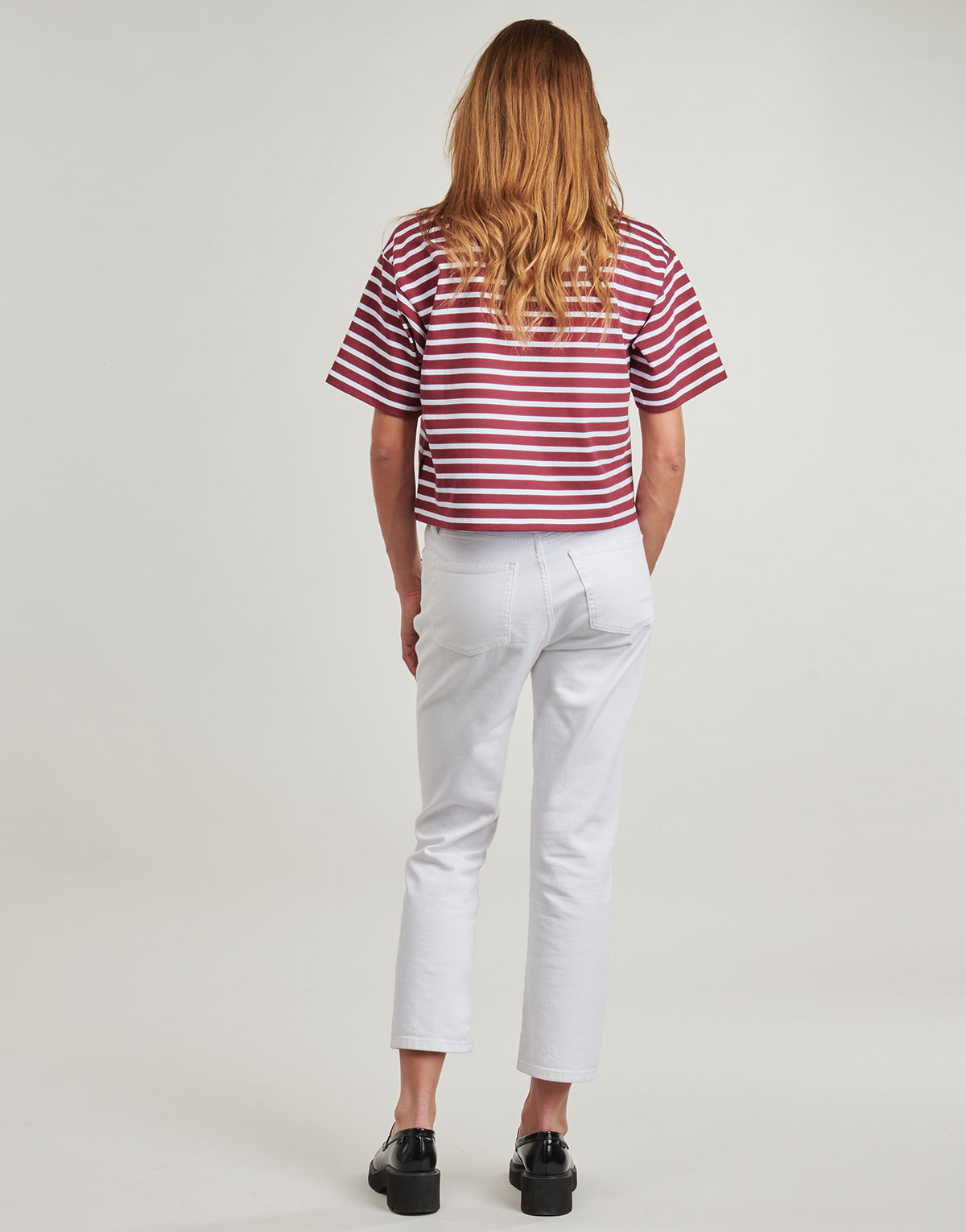 T-shirt Donna MICHAEL Michael Kors  YD STRIPED CROP LOGO TEE  Bordeaux