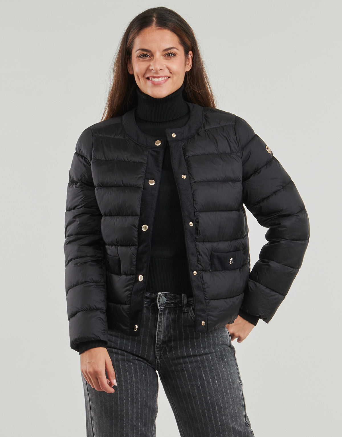 Piumino Donna MICHAEL Michael Kors  COLLARLESS PACKABLE JACKET W CORDUROY TRIM  Nero