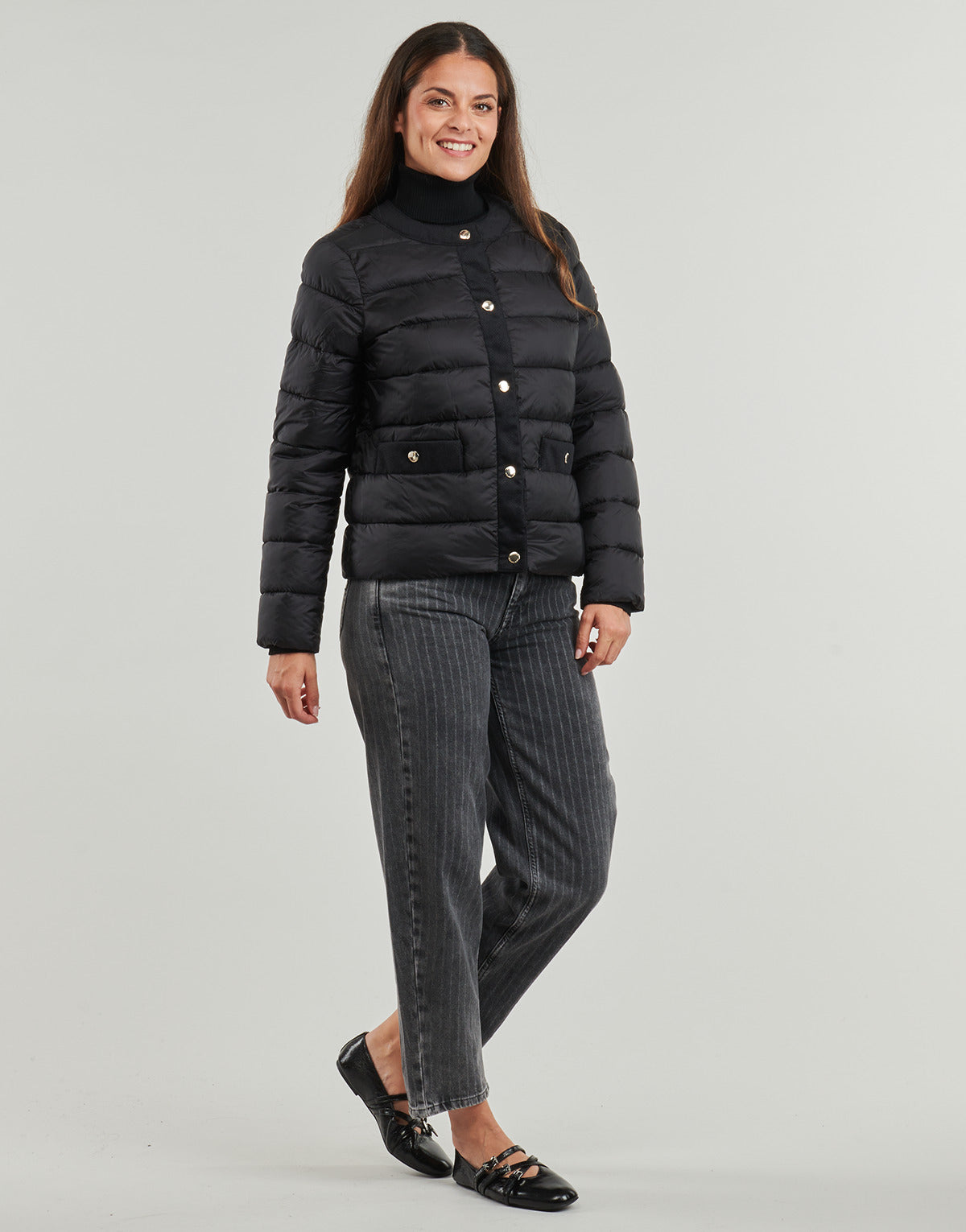 Piumino Donna MICHAEL Michael Kors  COLLARLESS PACKABLE JACKET W CORDUROY TRIM  Nero