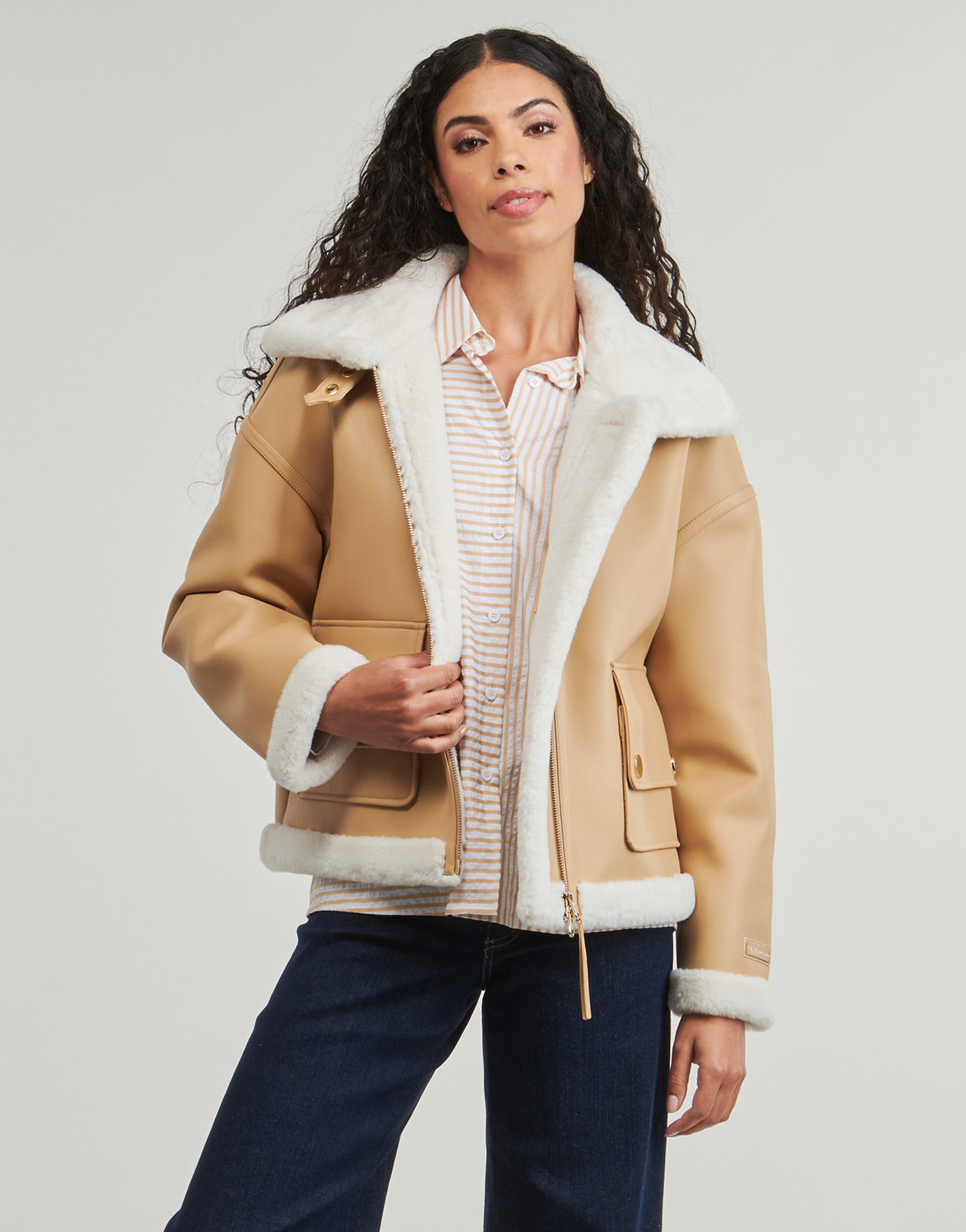 Giacca in pelle Donna Armani Exchange  BLOUSON JACKET  Beige