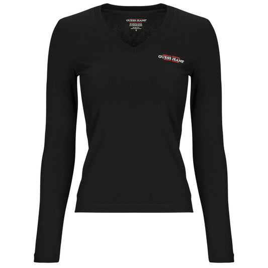 T-shirts a maniche lunghe Donna Guess  GJ LS VN SLIM MINI AMERICA  Nero