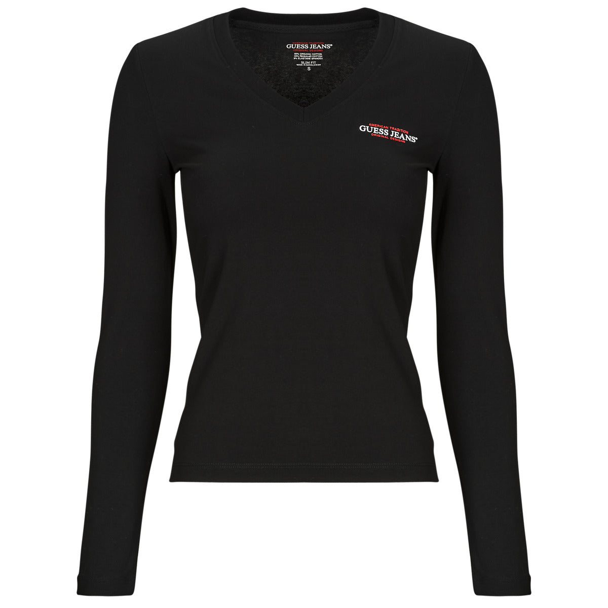 T-shirts a maniche lunghe Donna Guess  GJ LS VN SLIM MINI AMERICA  Nero