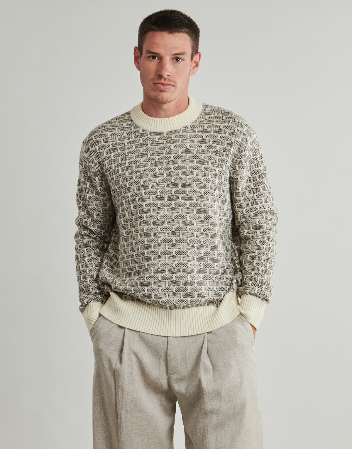 Maglione Uomo Selected  SLHKEITH LS KNIT  Beige