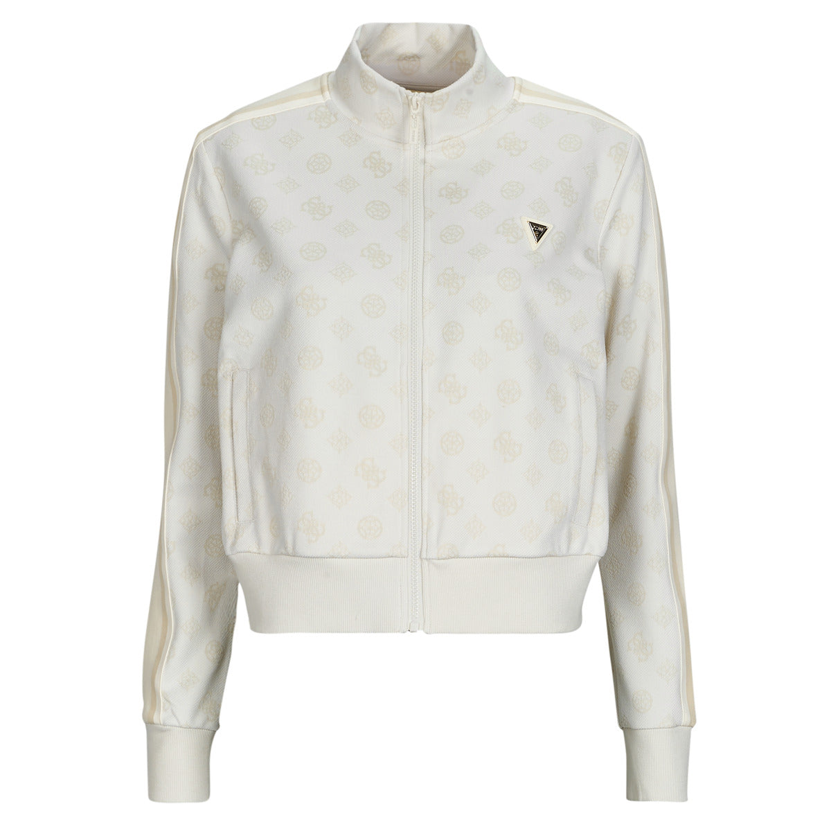 Felpa Donna Guess  PEONY TAPED FULLZIP SWEATSHIRT  Bianco