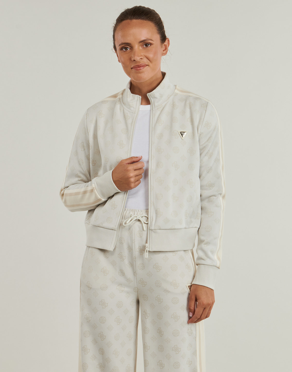 Felpa Donna Guess  PEONY TAPED FULLZIP SWEATSHIRT  Bianco