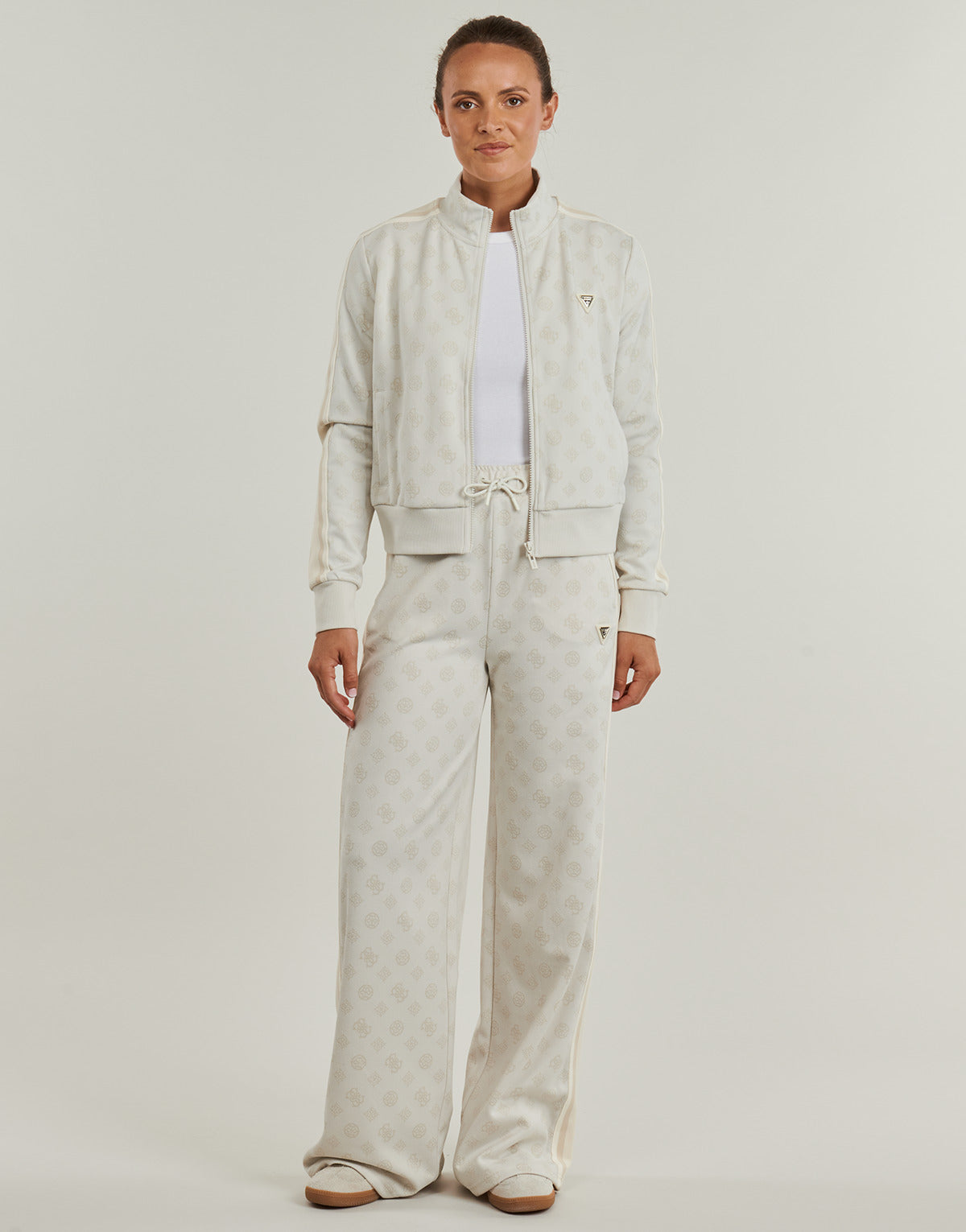 Pantaloni Sportivi Donna Guess  PEONY TAPED STRAIGHT LONG PANT  Bianco