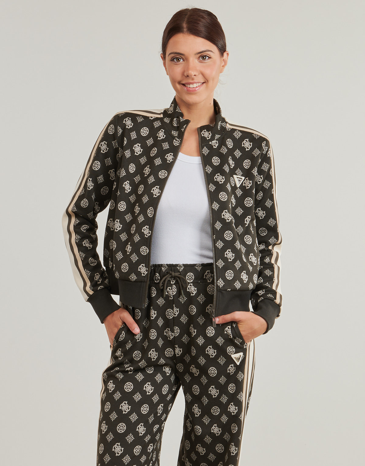 Felpa Donna Guess  PEONY TAPED FULLZIP SWEATSHIRT  Nero