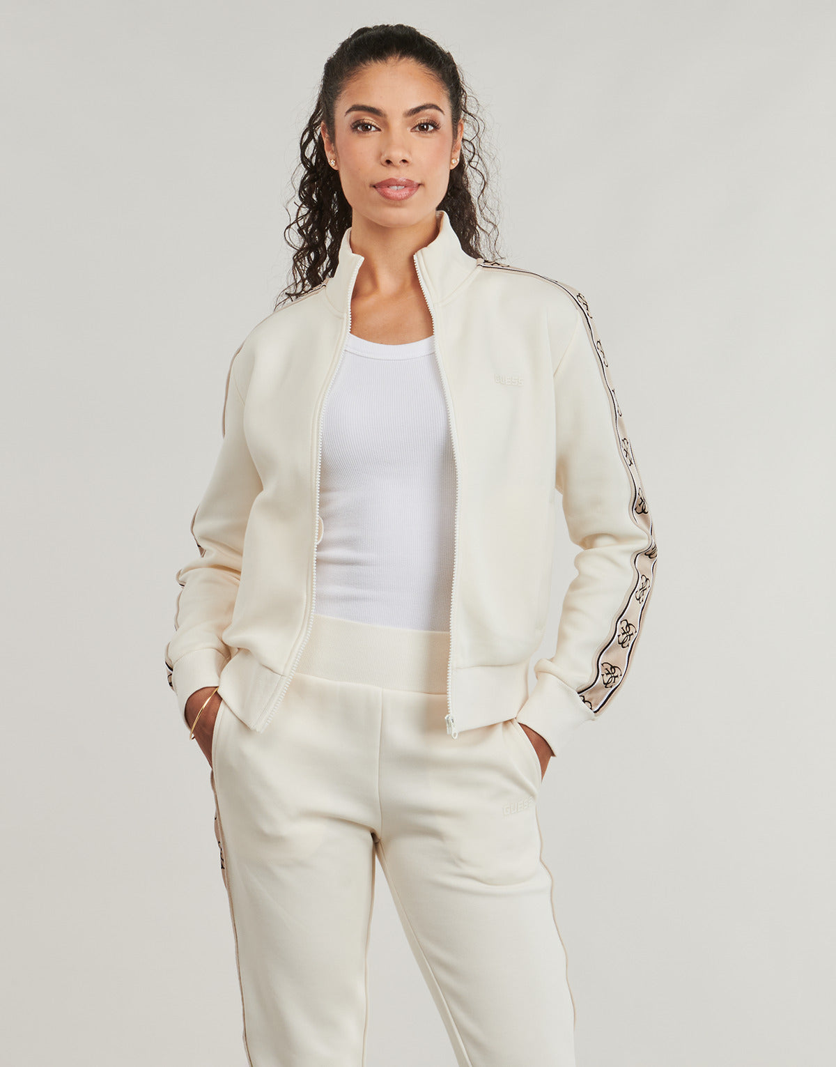 Felpa Donna Guess BRITNEY FULL ZIP SWEATSHIRT Bianco