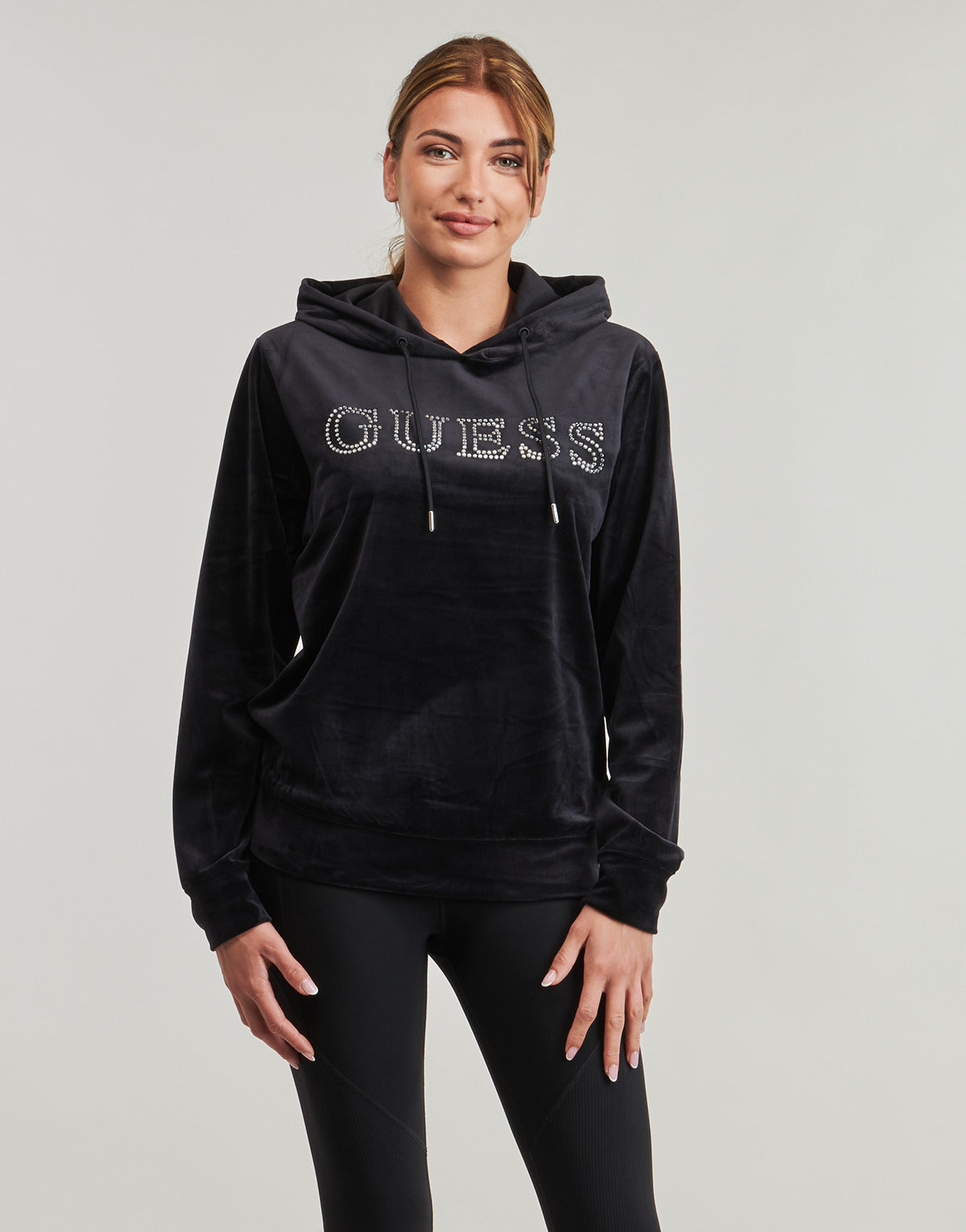 Felpa Donna Guess COUTURE HOODIE SWEATSHIRT Nero