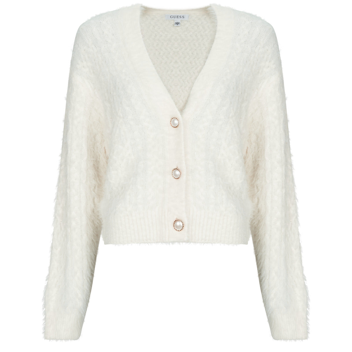 Gilet / Cardigan Donna Guess  KINAKO FUZZY  Bianco