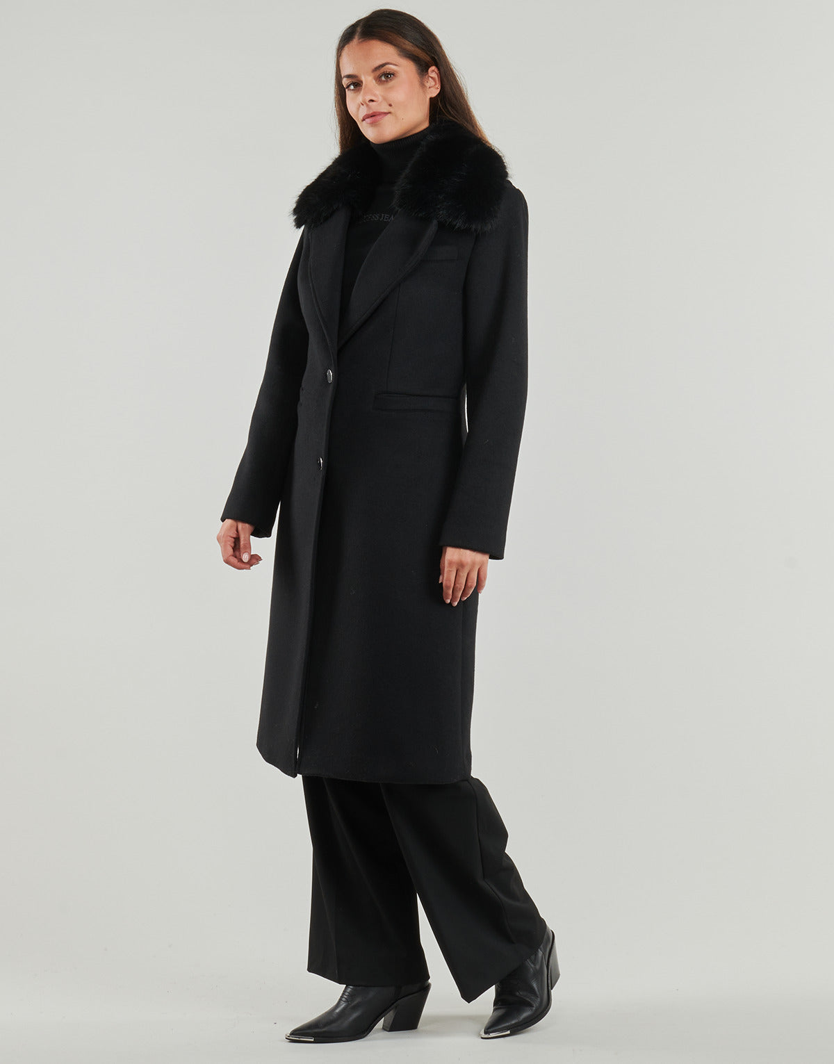 Mantella Donna Guess  KAROLE FUR COLLAR  Nero