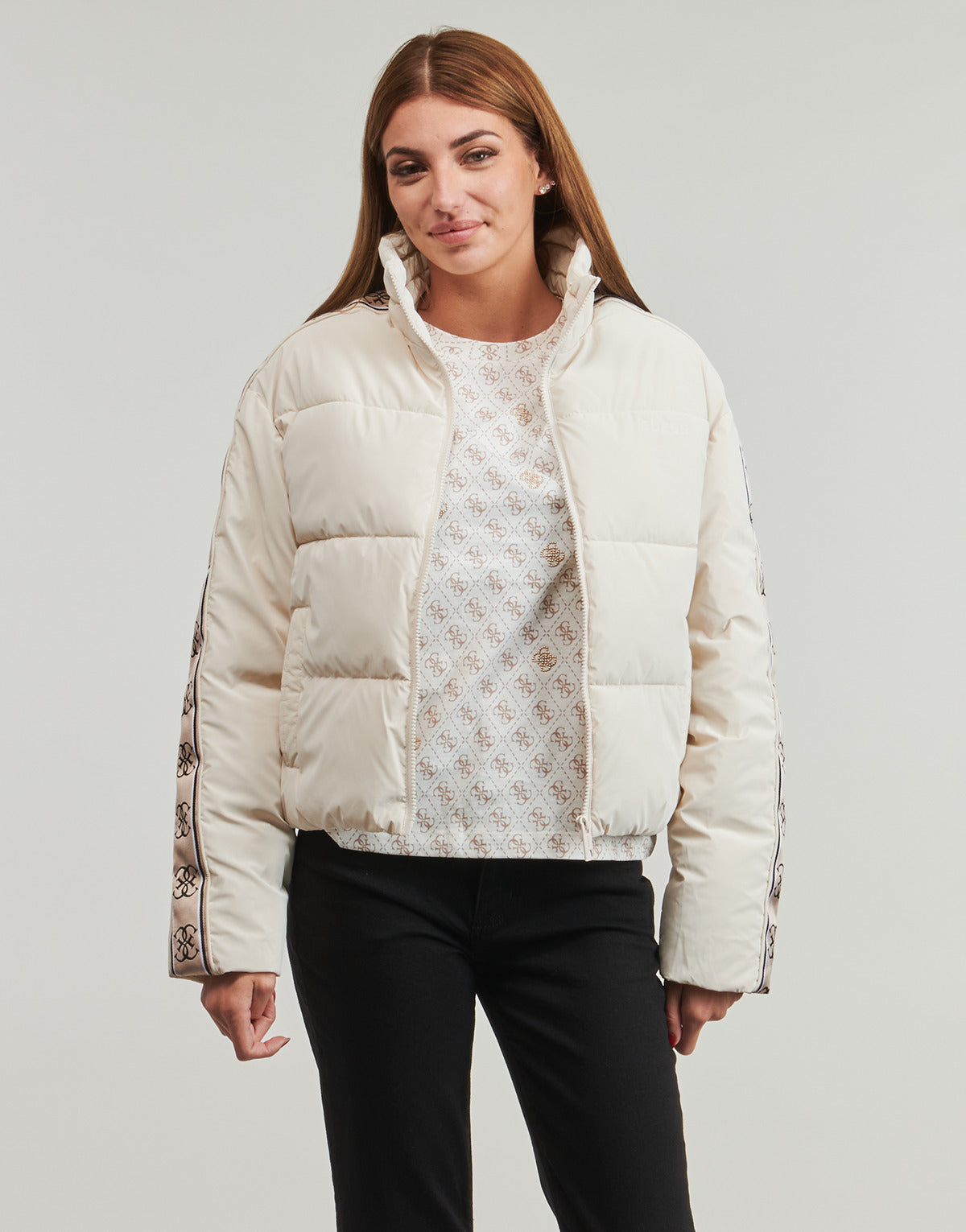 Piumino Donna Guess  NEW JEAN PUFFER  Beige