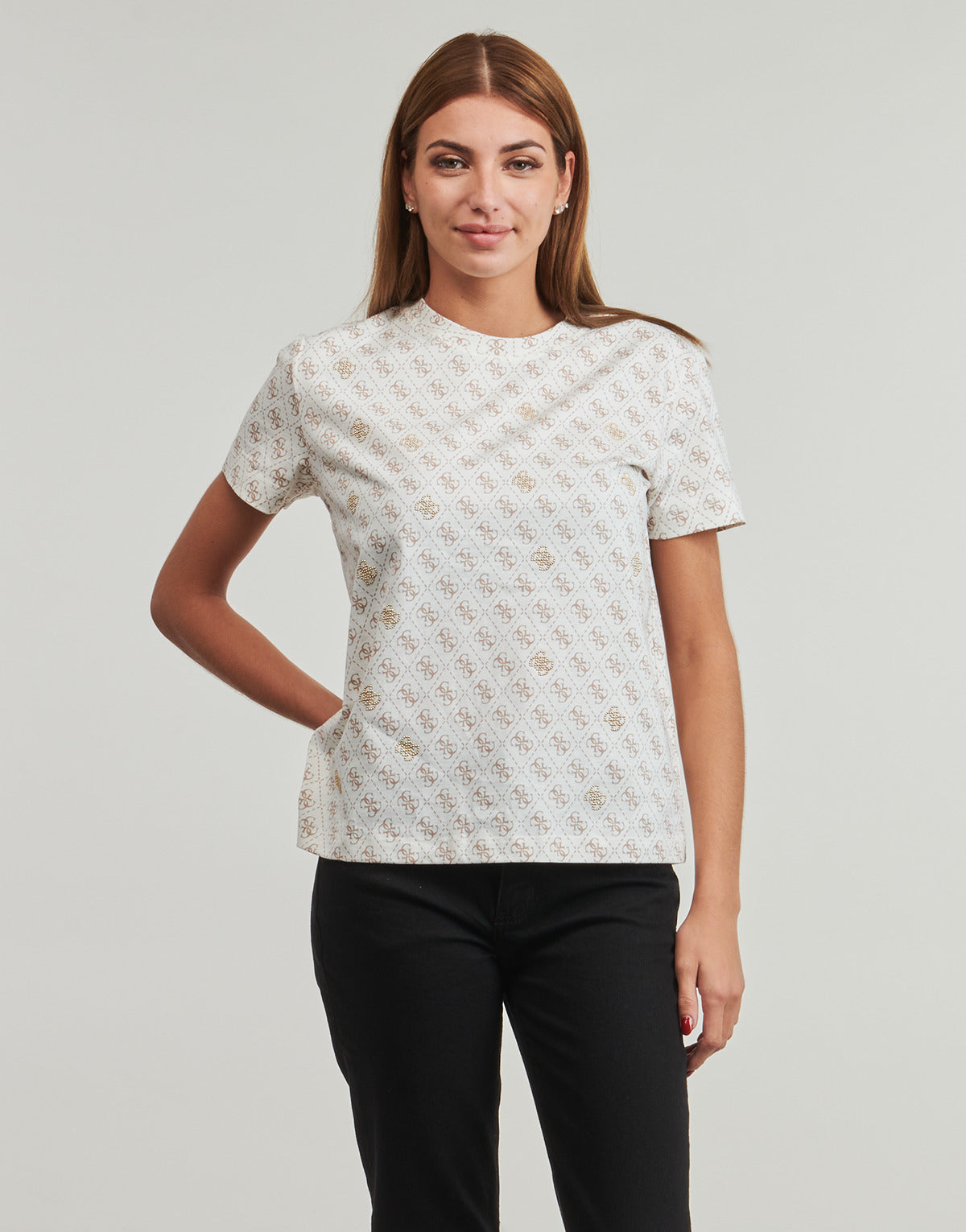 T-shirt Donna Guess  4G RHOMBUS STUDS  Beige