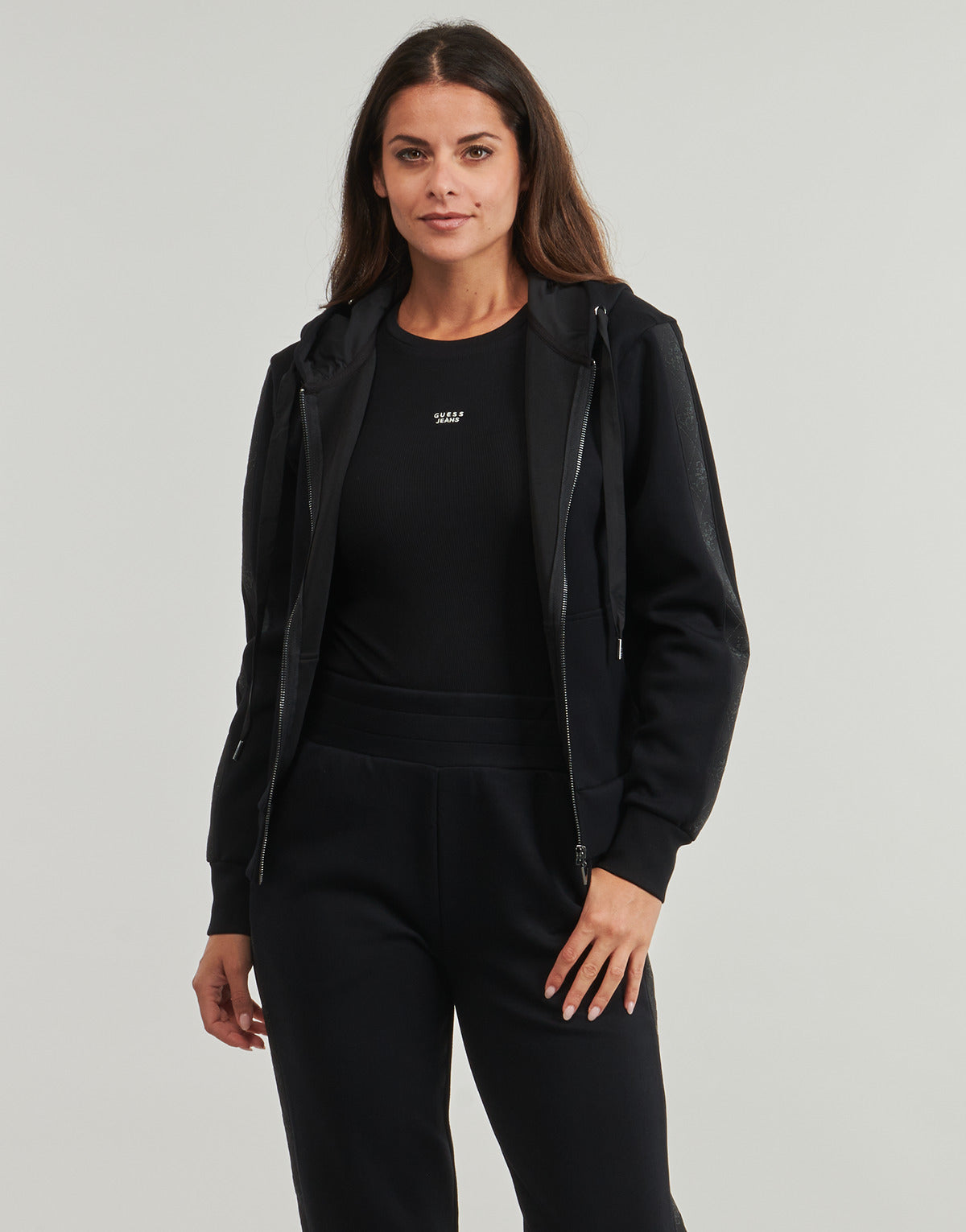 Felpa Donna Guess  NEW HOODED SCUBA  Nero