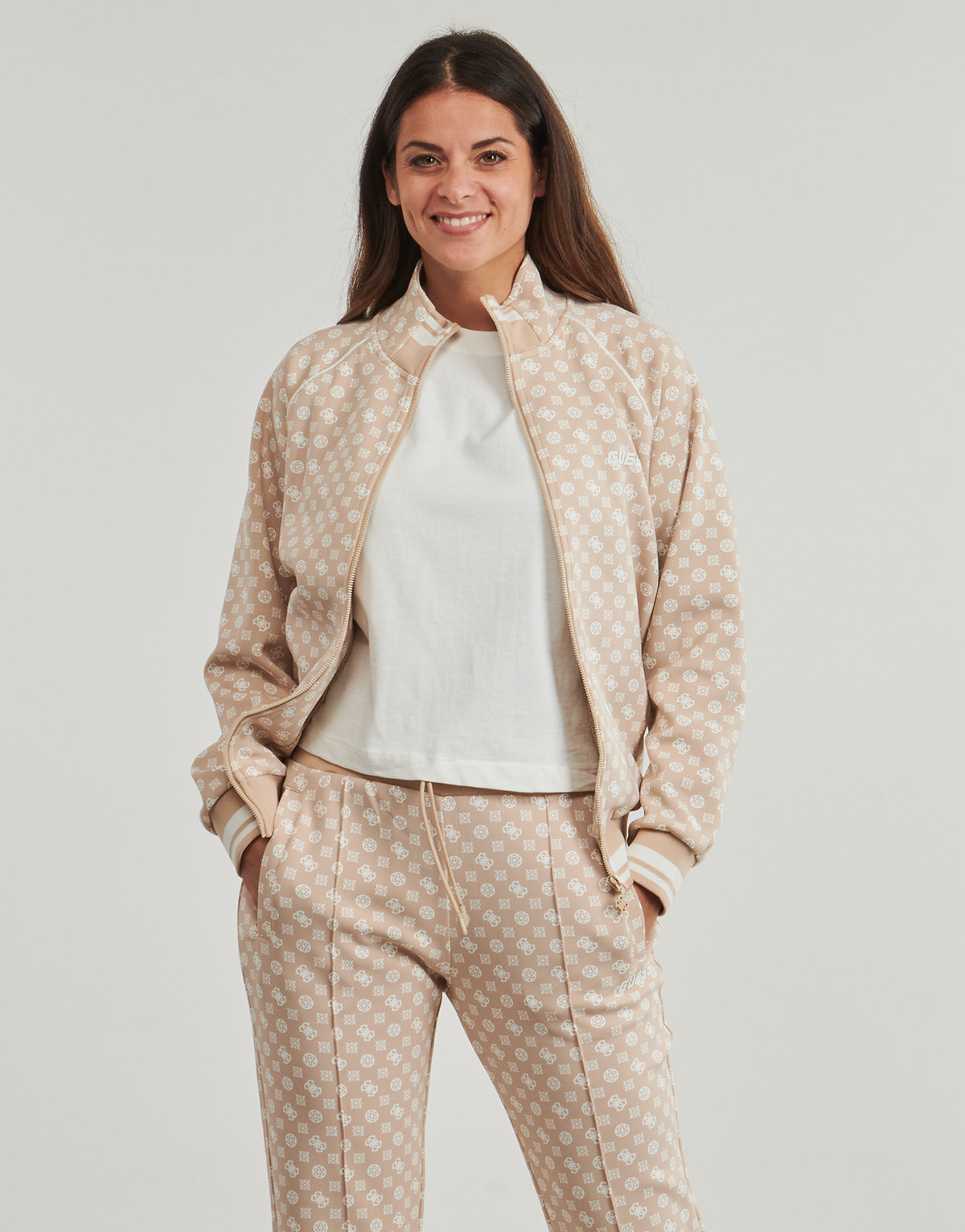 Felpa Donna Guess  AGGIE FULL ZIP  Beige