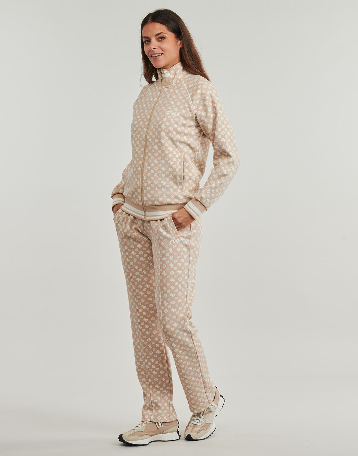 Felpa Donna Guess  AGGIE FULL ZIP  Beige