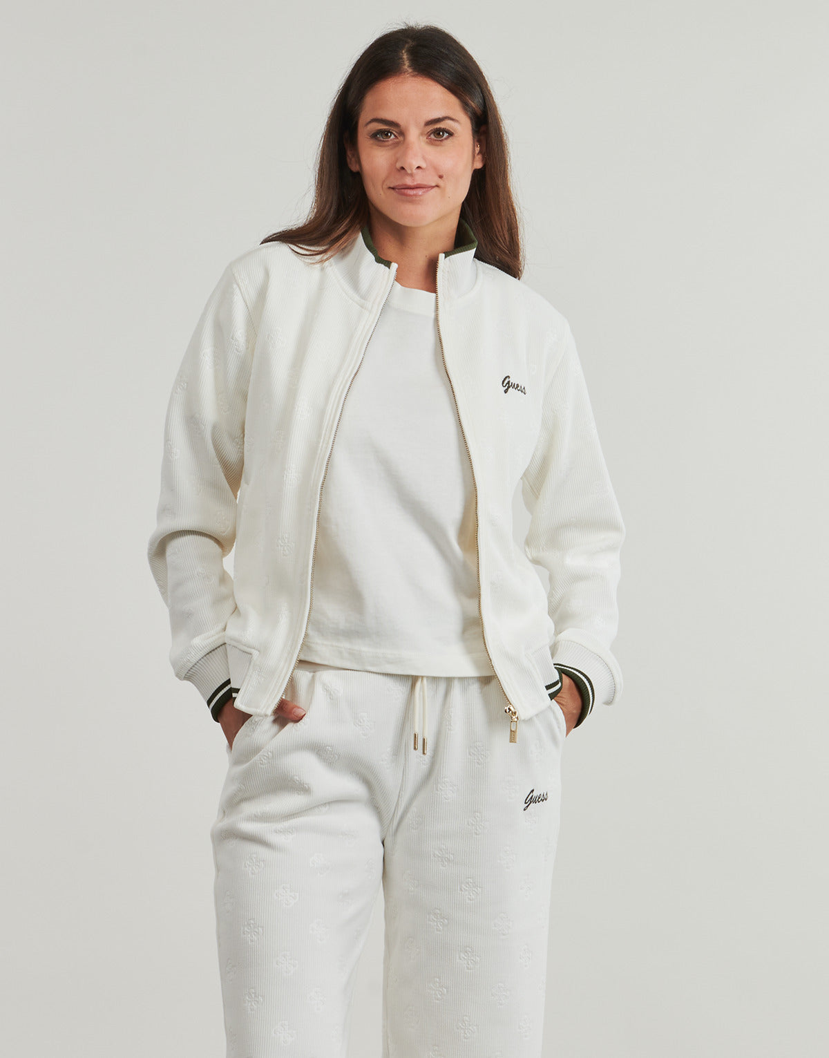Felpa Donna Guess  PAULINA FULL ZIP  Bianco