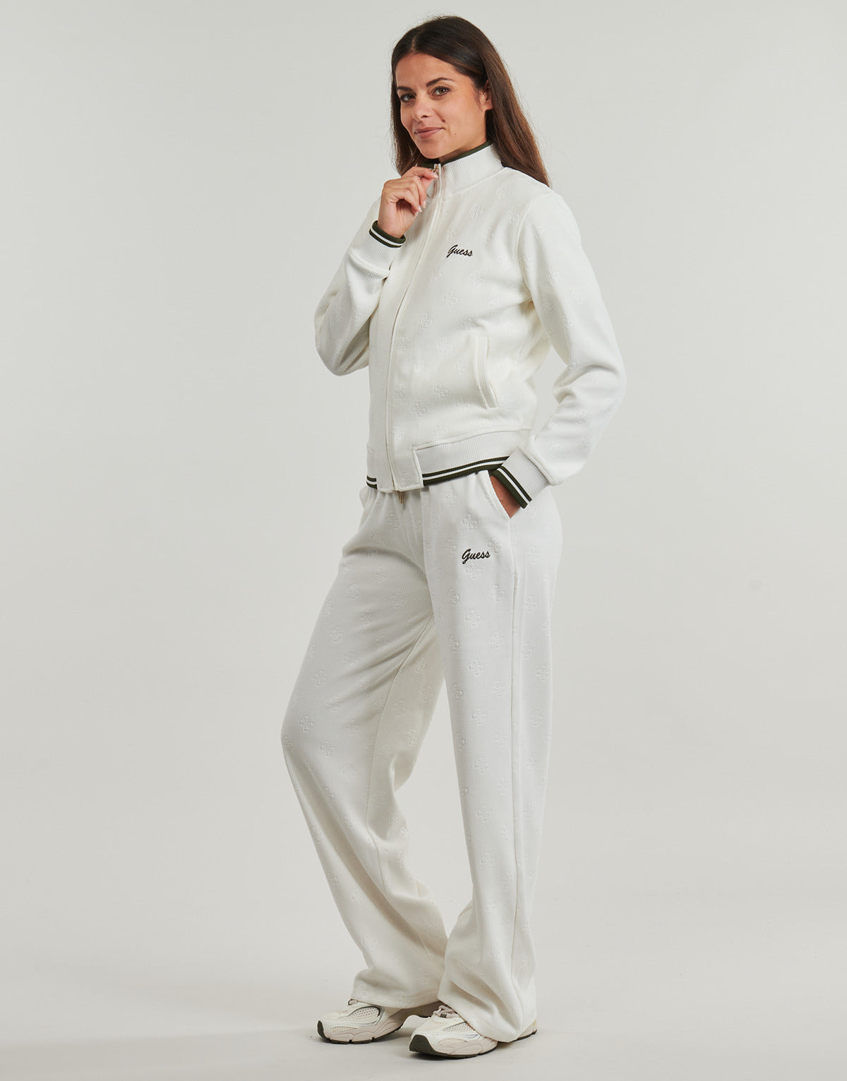 Felpa Donna Guess  PAULINA FULL ZIP  Bianco