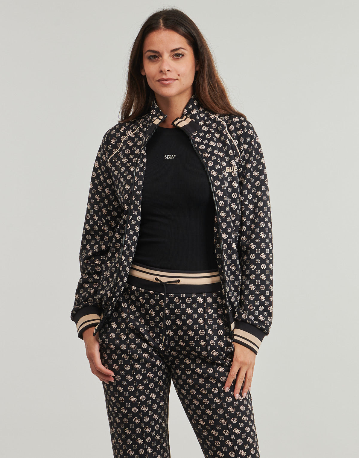 Felpa Donna Guess  AGGIE FULL ZIP  Nero