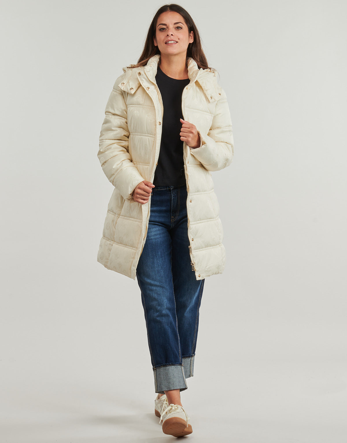 Piumino Donna Guess  IMMA LOGO MIDI  Beige